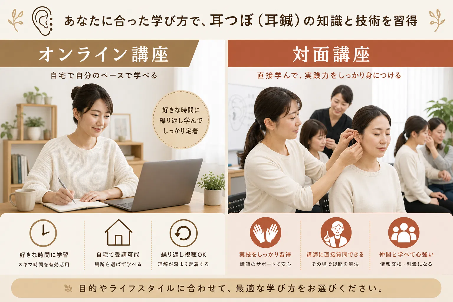 オンライン講座と対面講座の比較