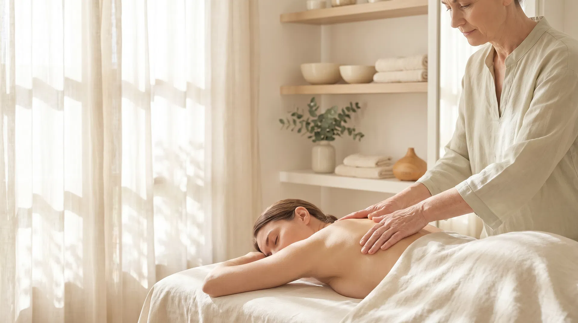 Sesión de masaje manual terapéutico en un ambiente luminoso
