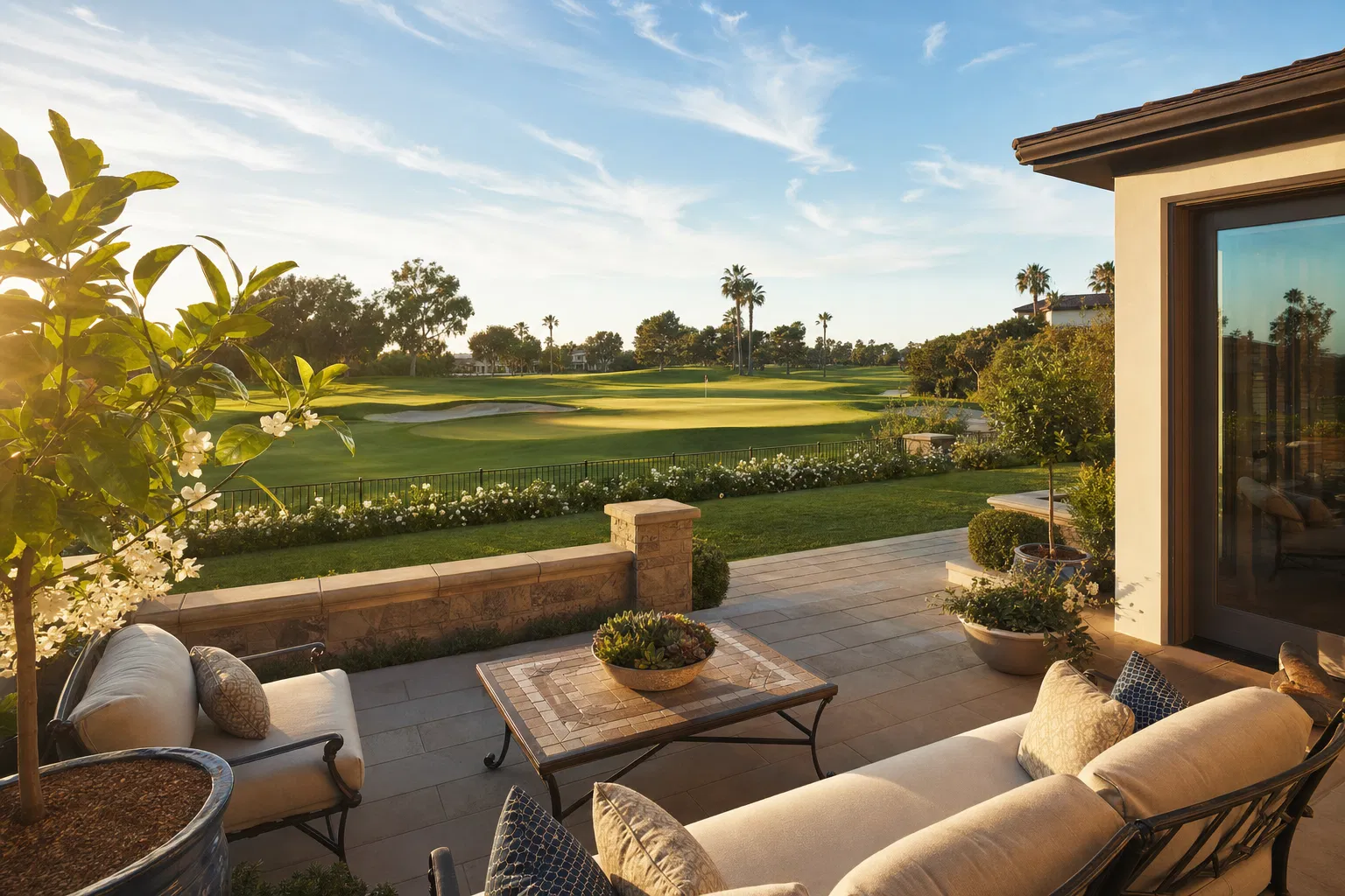 Golf course view from backyard patio