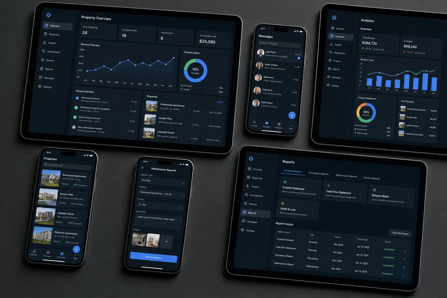 Mobile application development showcase — property management apps on iPhone and iPad