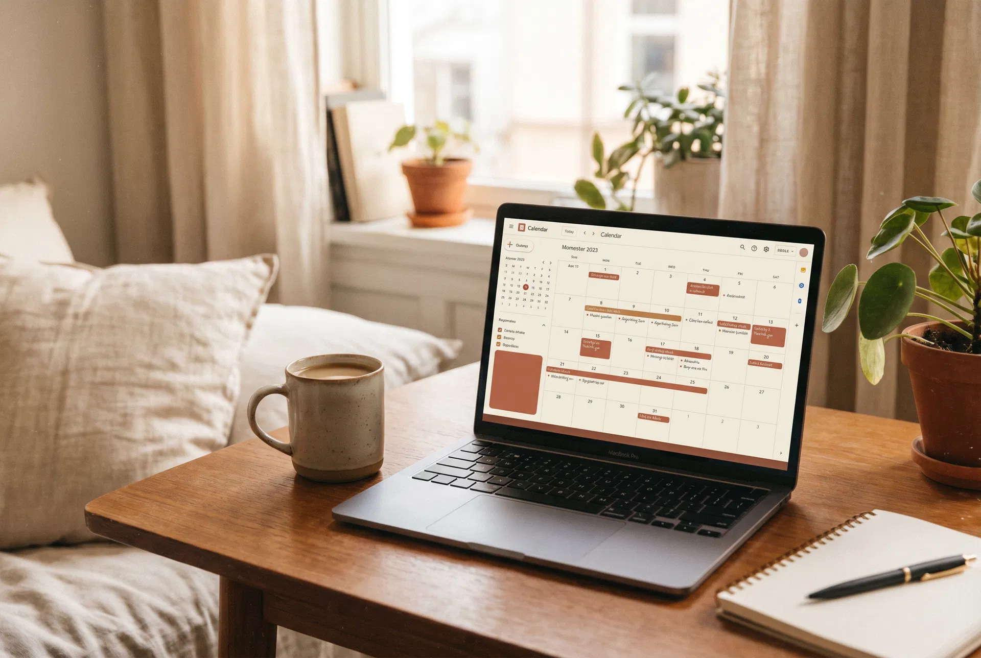 Calendar on laptop screen for scheduling