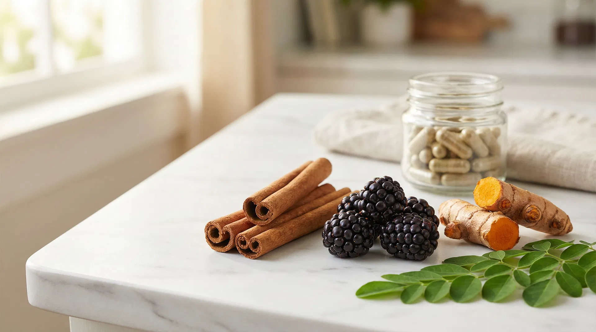 Ingredientes naturales para el control del azúcar en sangre — melón amargo, moringa y canela