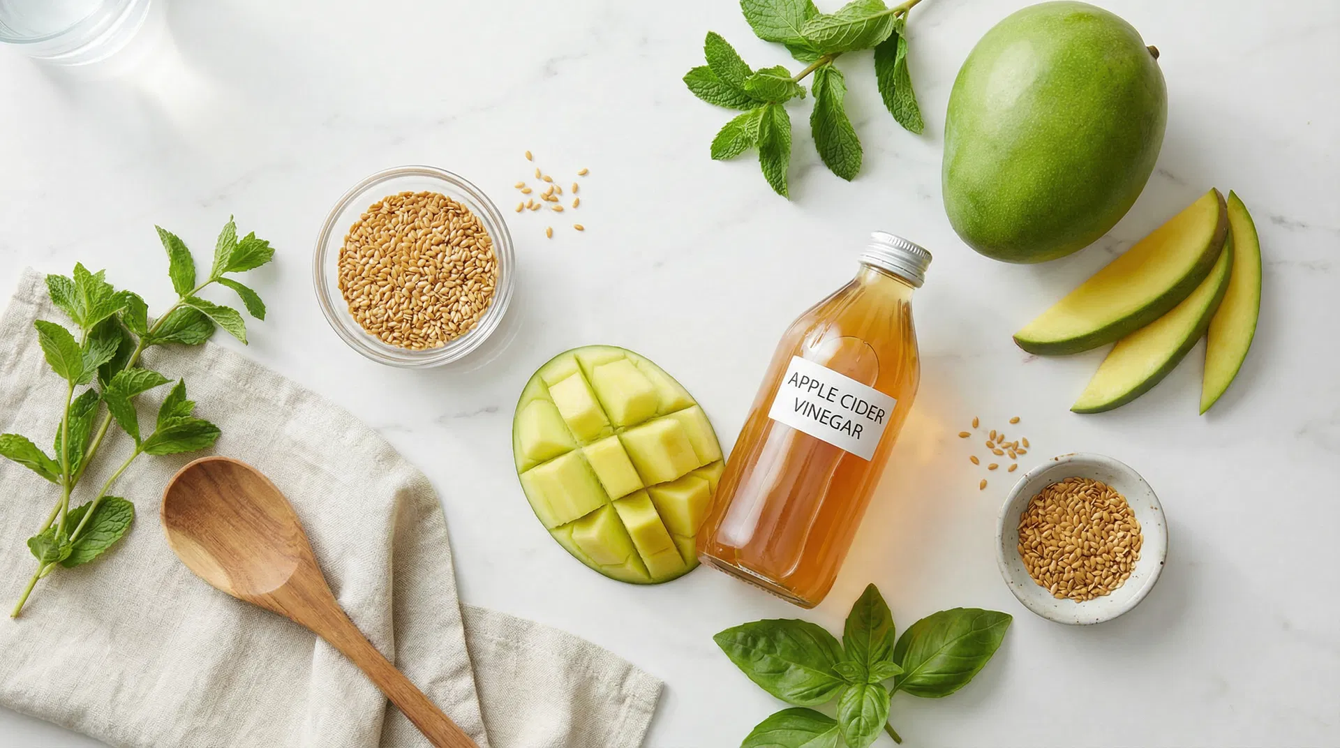 Ingredientes naturales para el metabolismo: mango africano, vinagre de manzana y linaza