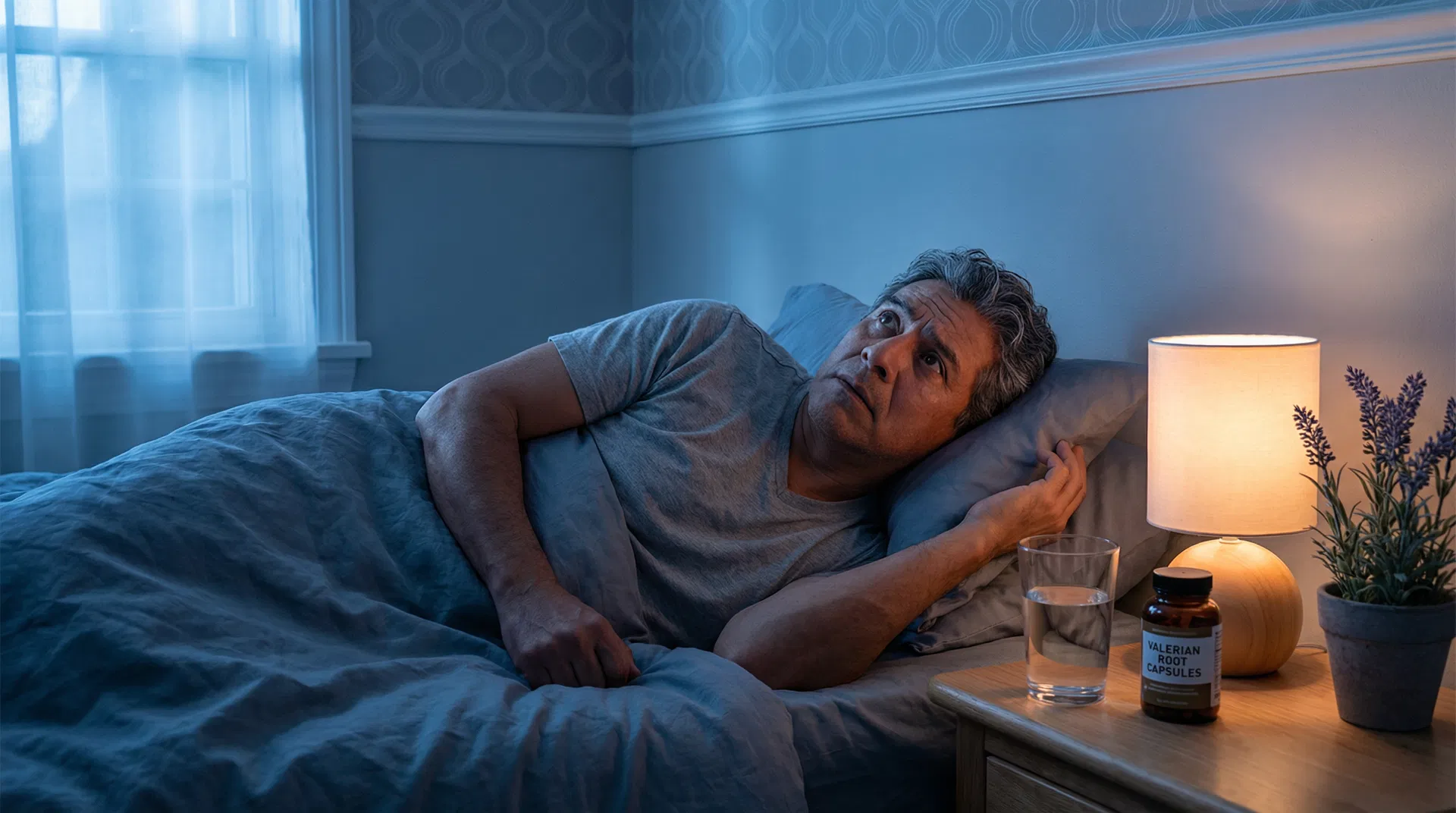 Hombre mexicano con insomnio en la noche — suplementos naturales para dormir mejor