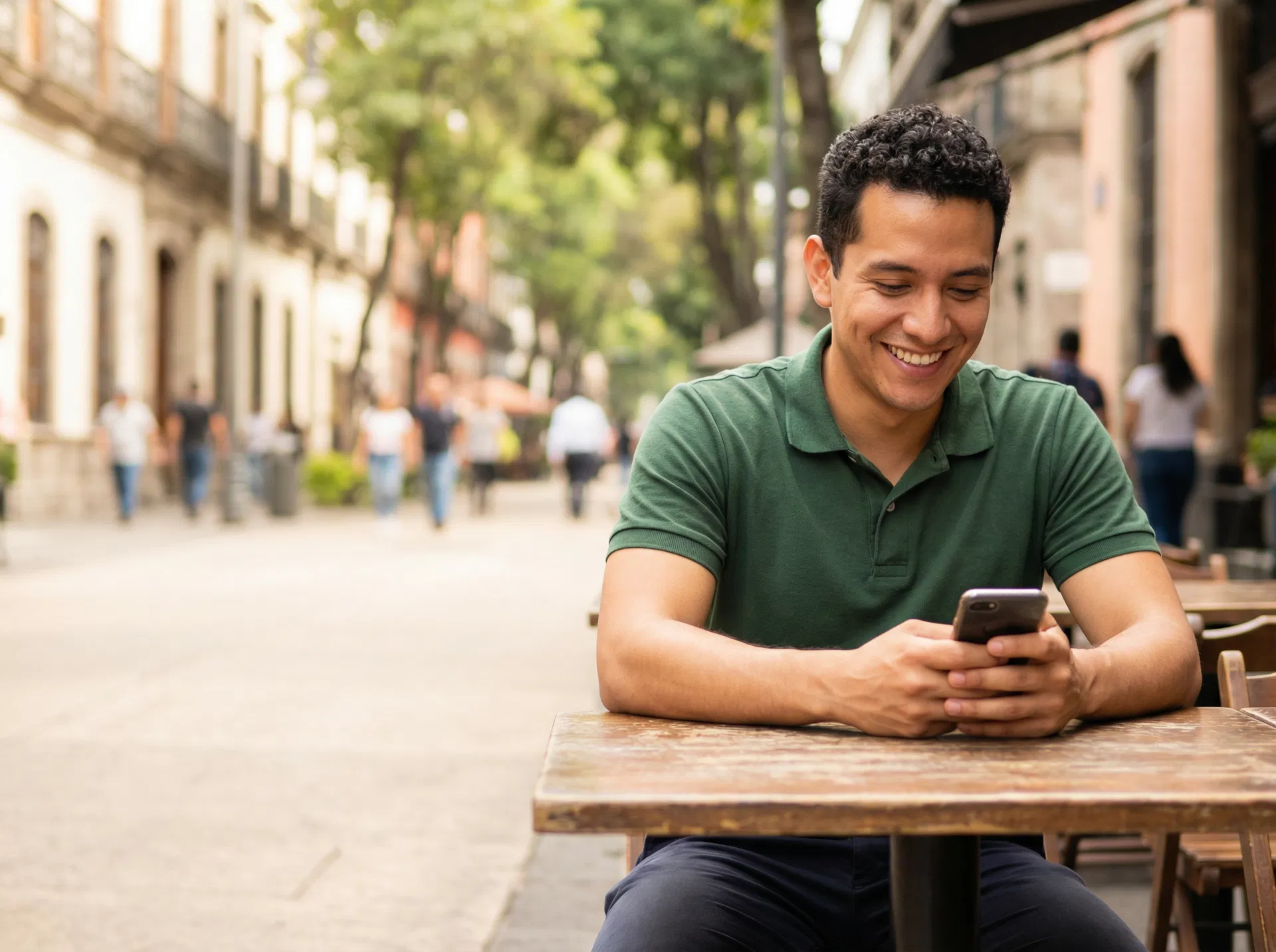 Persona usando celular para ganar dinero por internet con transferencias bancarias