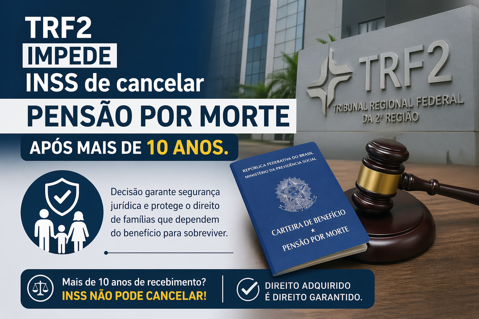 📢 TRF2 impede INSS de cancelar pensão por morte após mais de 10 anos.