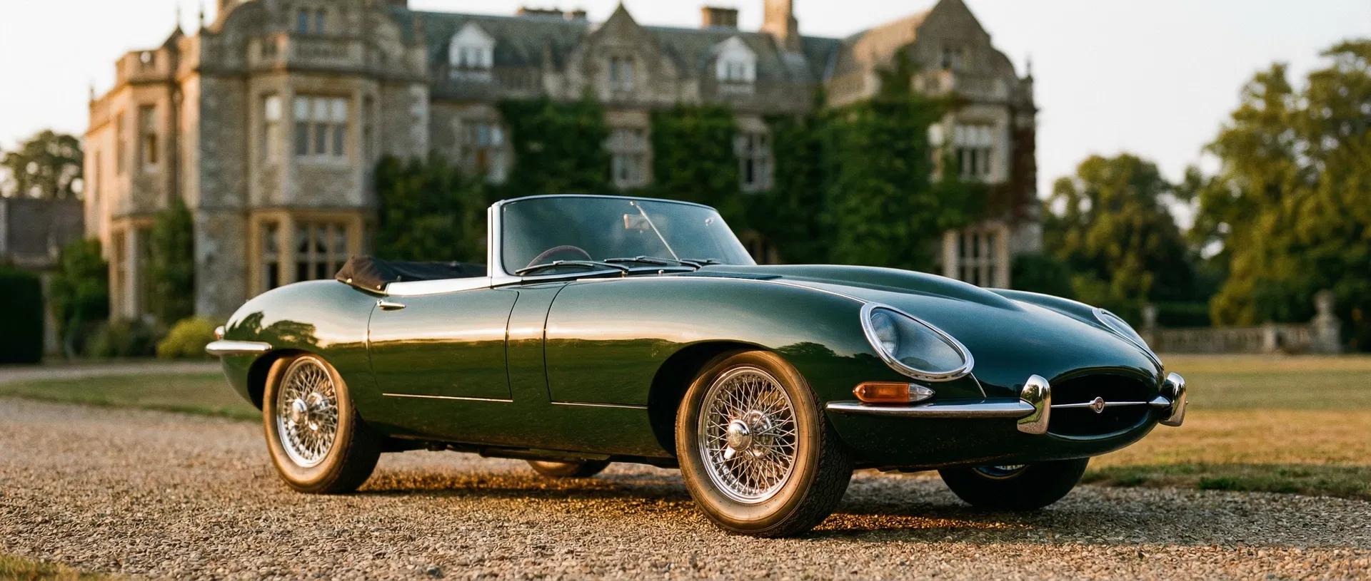 Classic Jaguar E-Type on a country estate