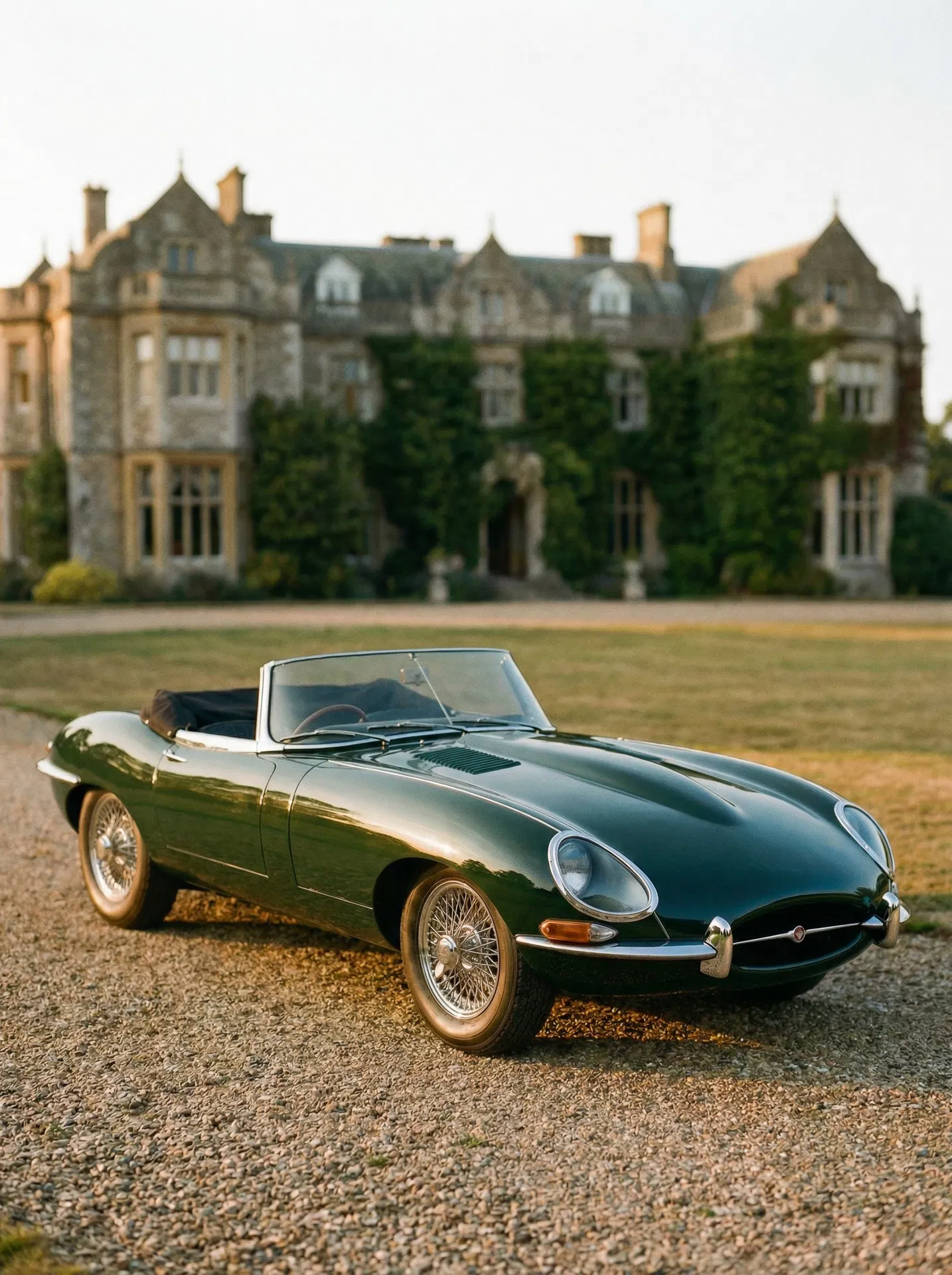 Classic Jaguar E-Type on a country estate