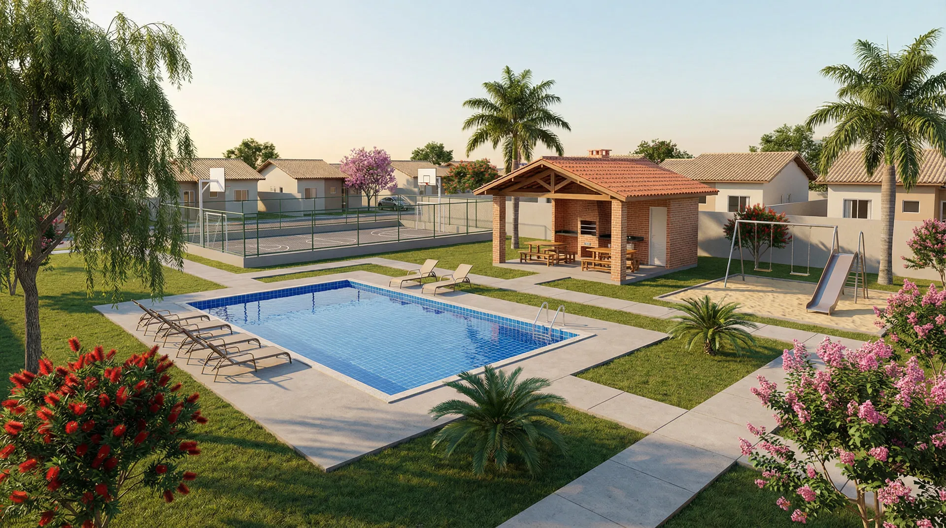 Projeto original - área de lazer com piscina, churrasqueira e playground