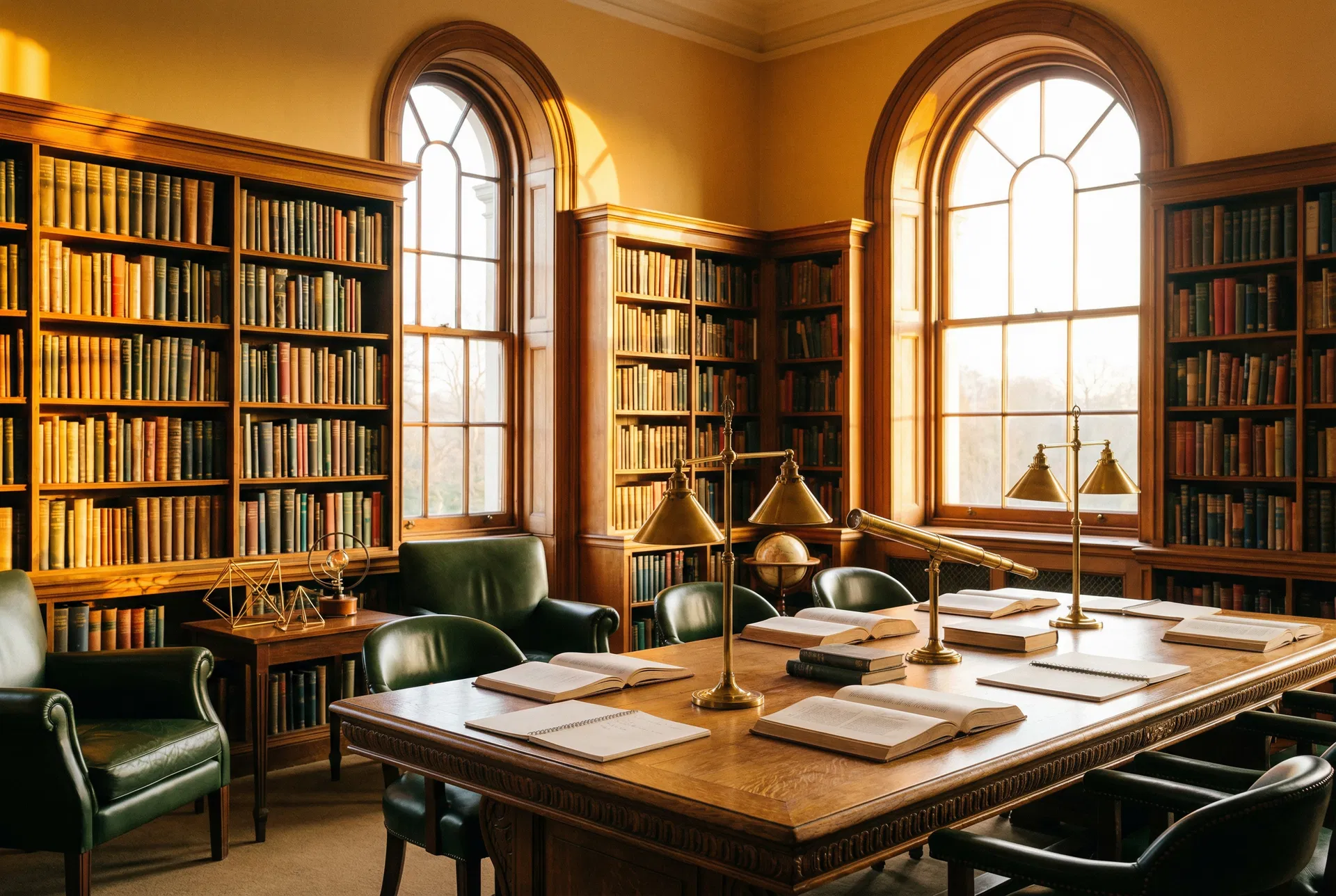 Library reading room with scholarly atmosphere