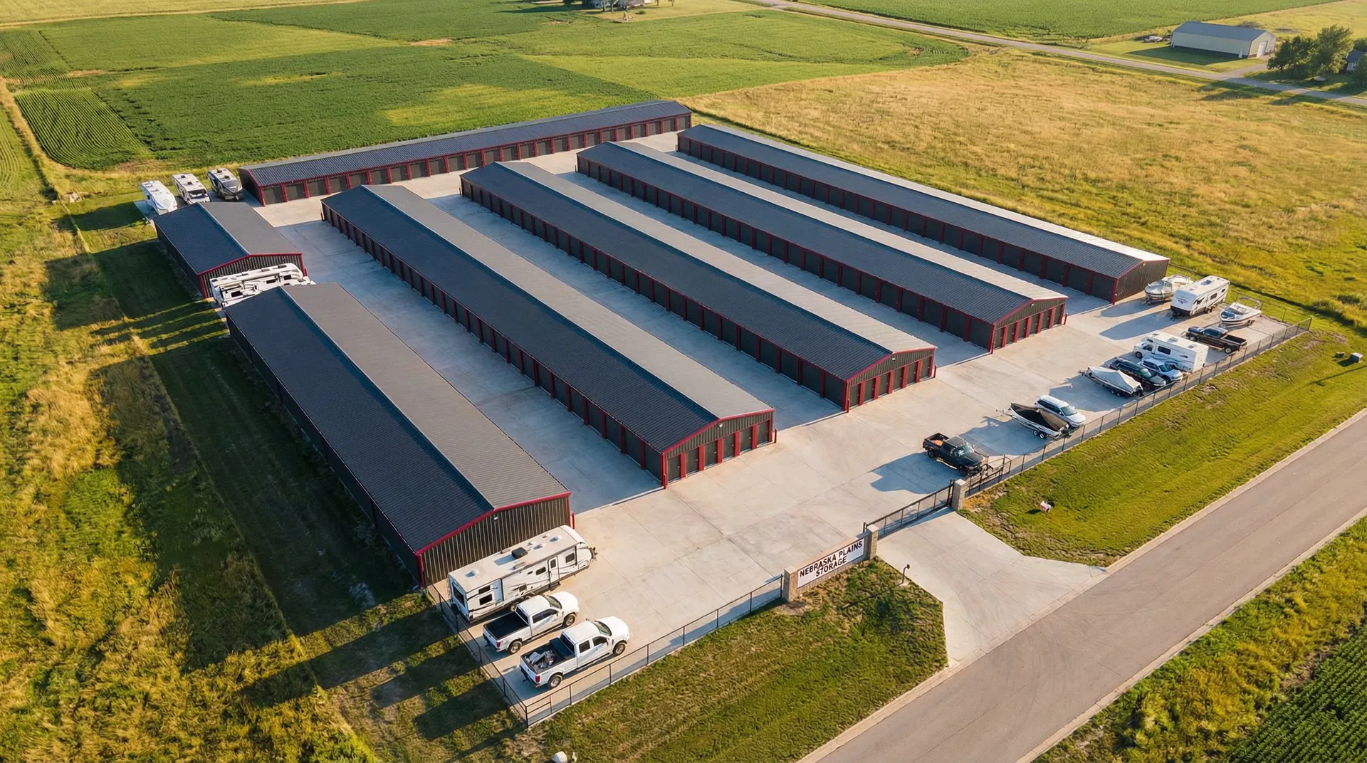 Aerial view of Legacy Self Storage facility