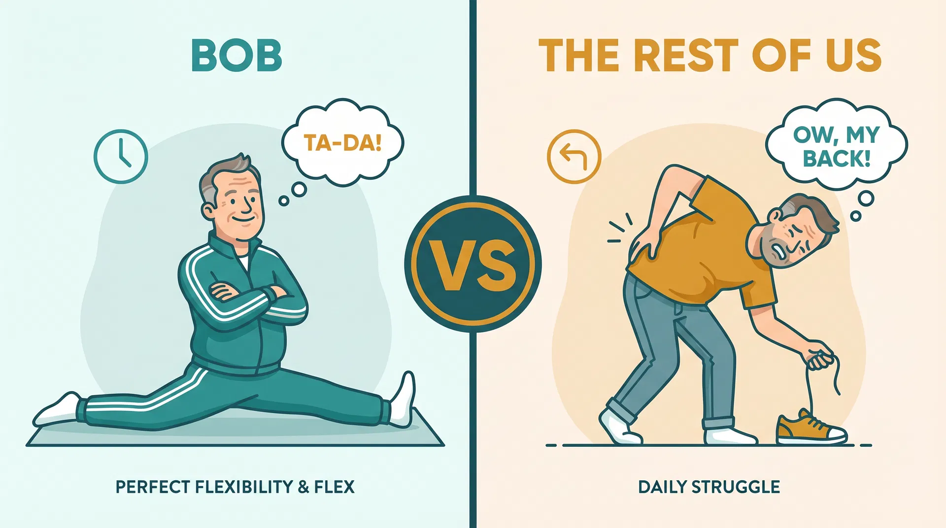 Bob doing the splits vs The Rest of Us struggling to tie shoes