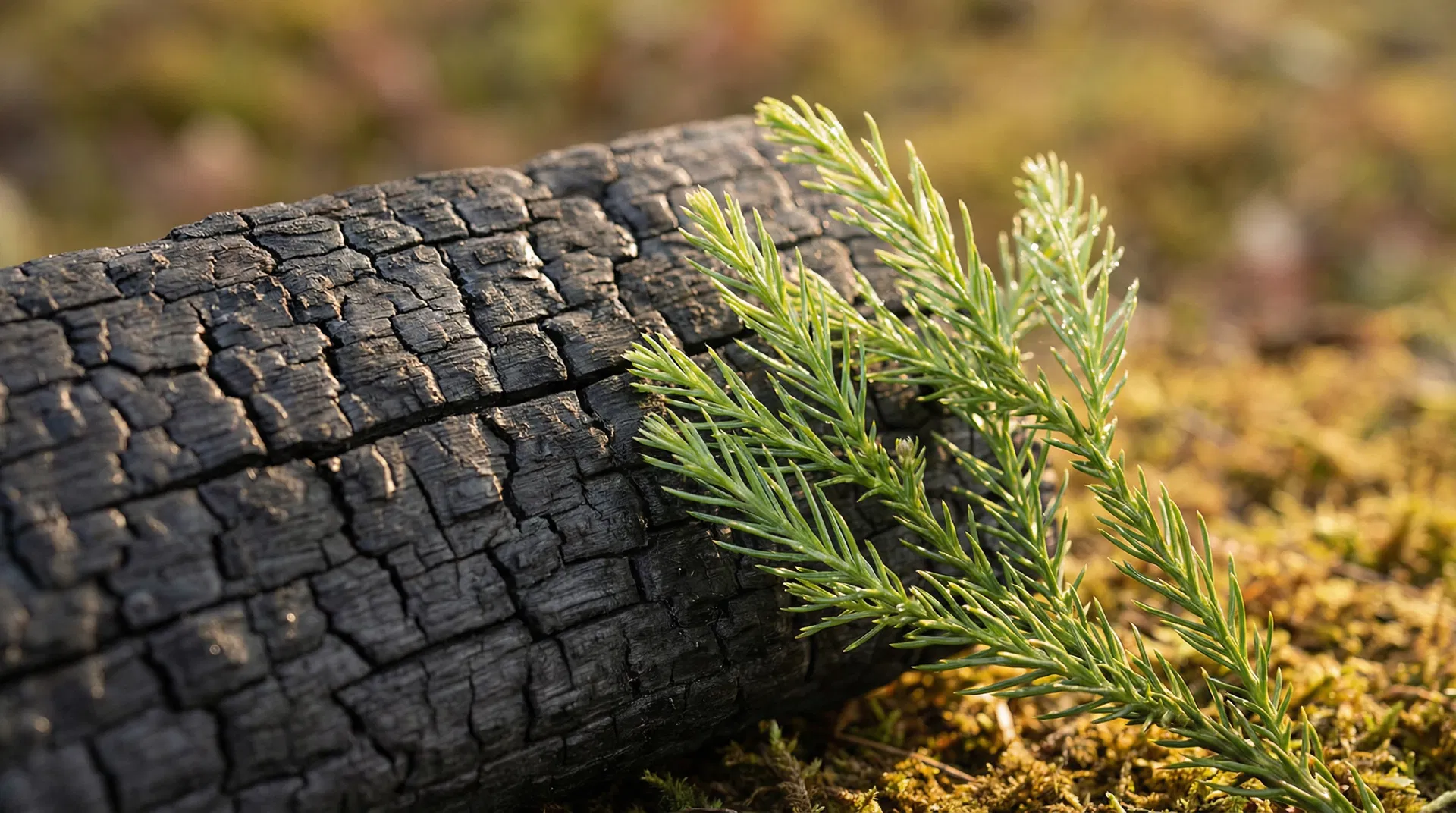 Yakisugi gebrand hout naast cryptomeria takken