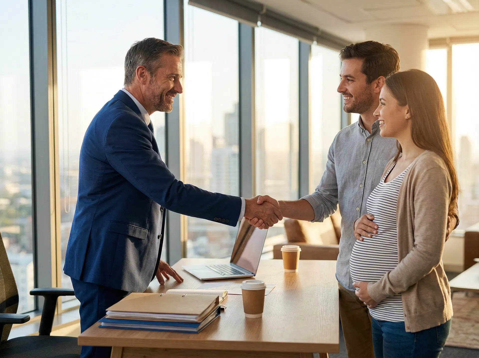 Insurance agent meeting with relocating family