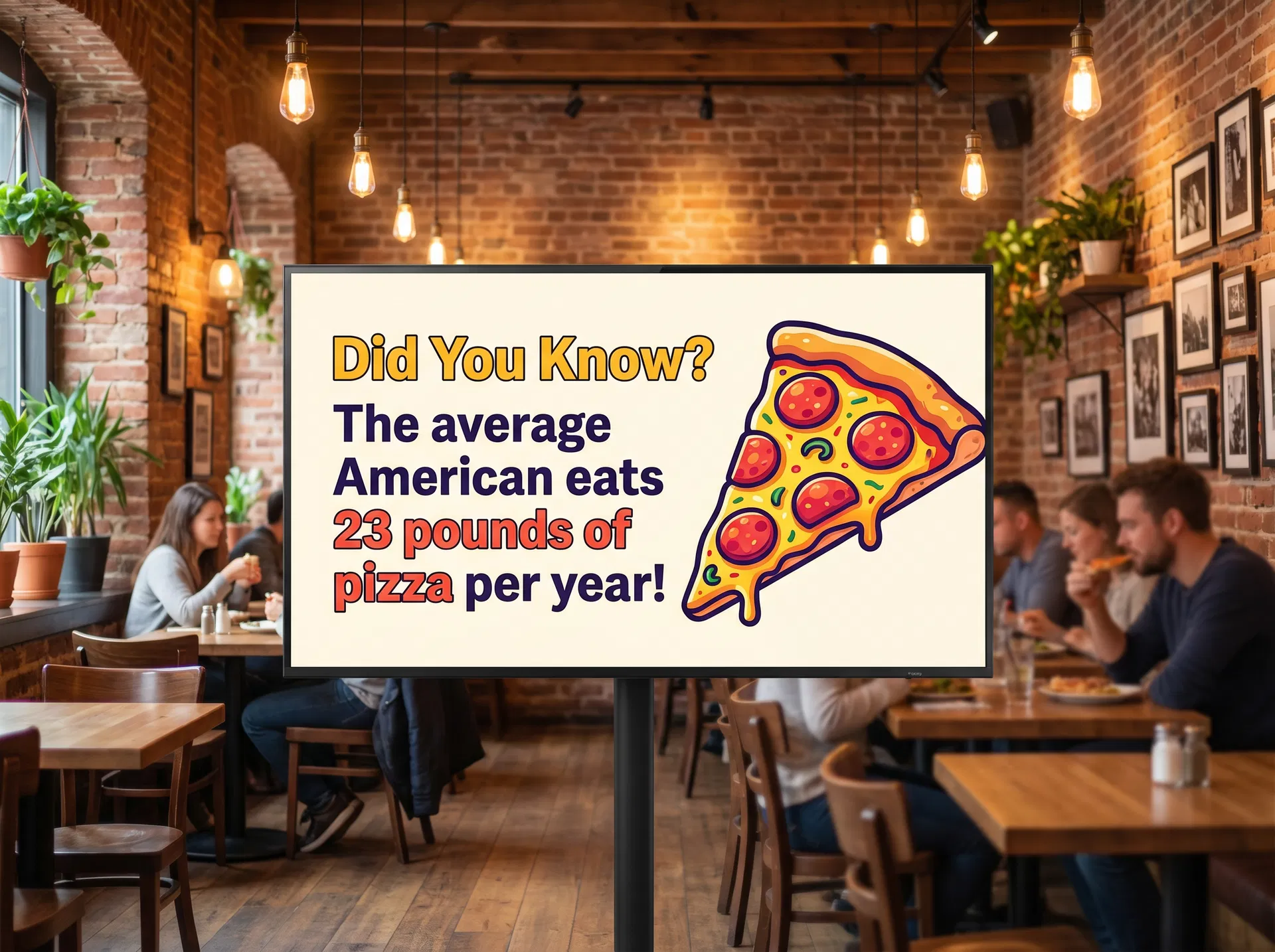 Restaurant with fun facts TV