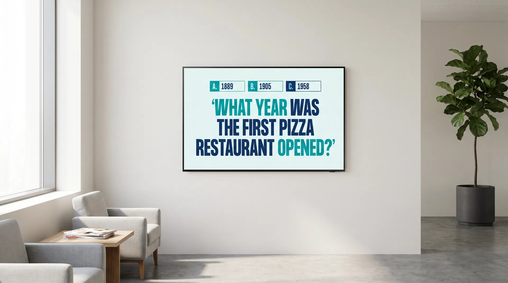 Waiting room TV showing trivia
