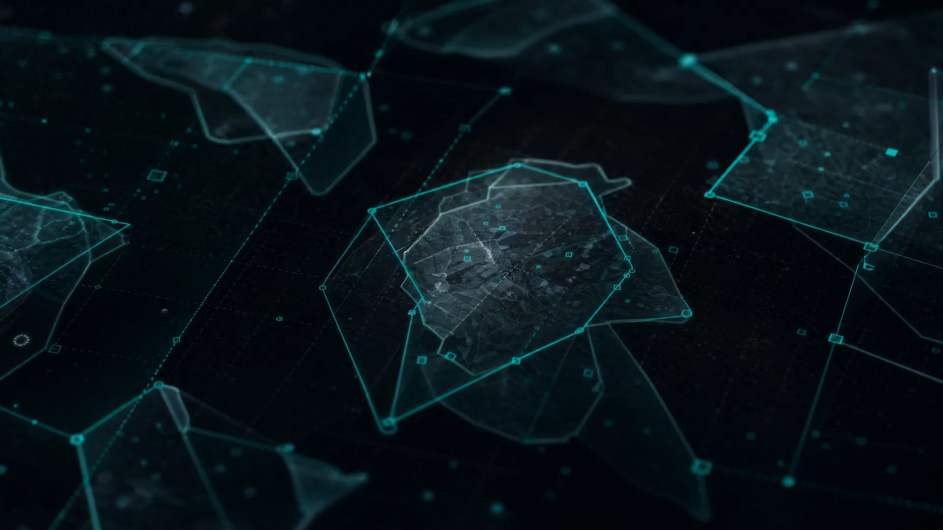 Annotation pipeline abstract — overlapping vector polygons on a dark surface