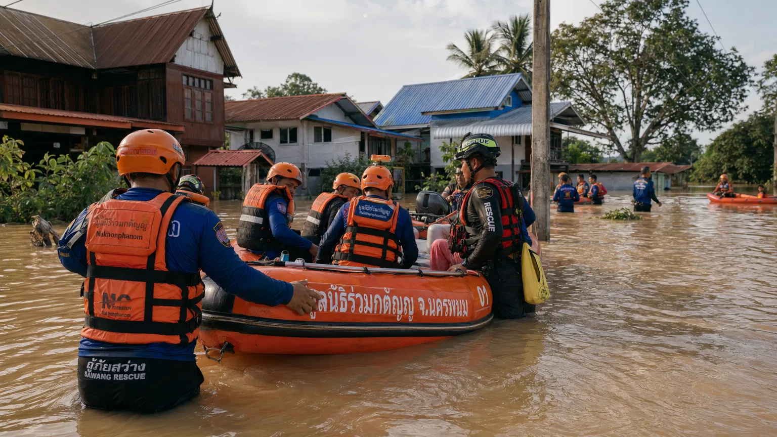ทีมกู้ภัยประจักษ์ช่วยเหลือในน้ำท่วม