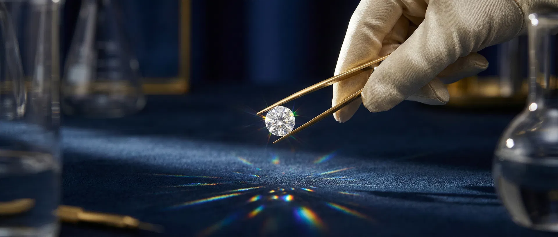 Gemologist holding a lab-grown diamond