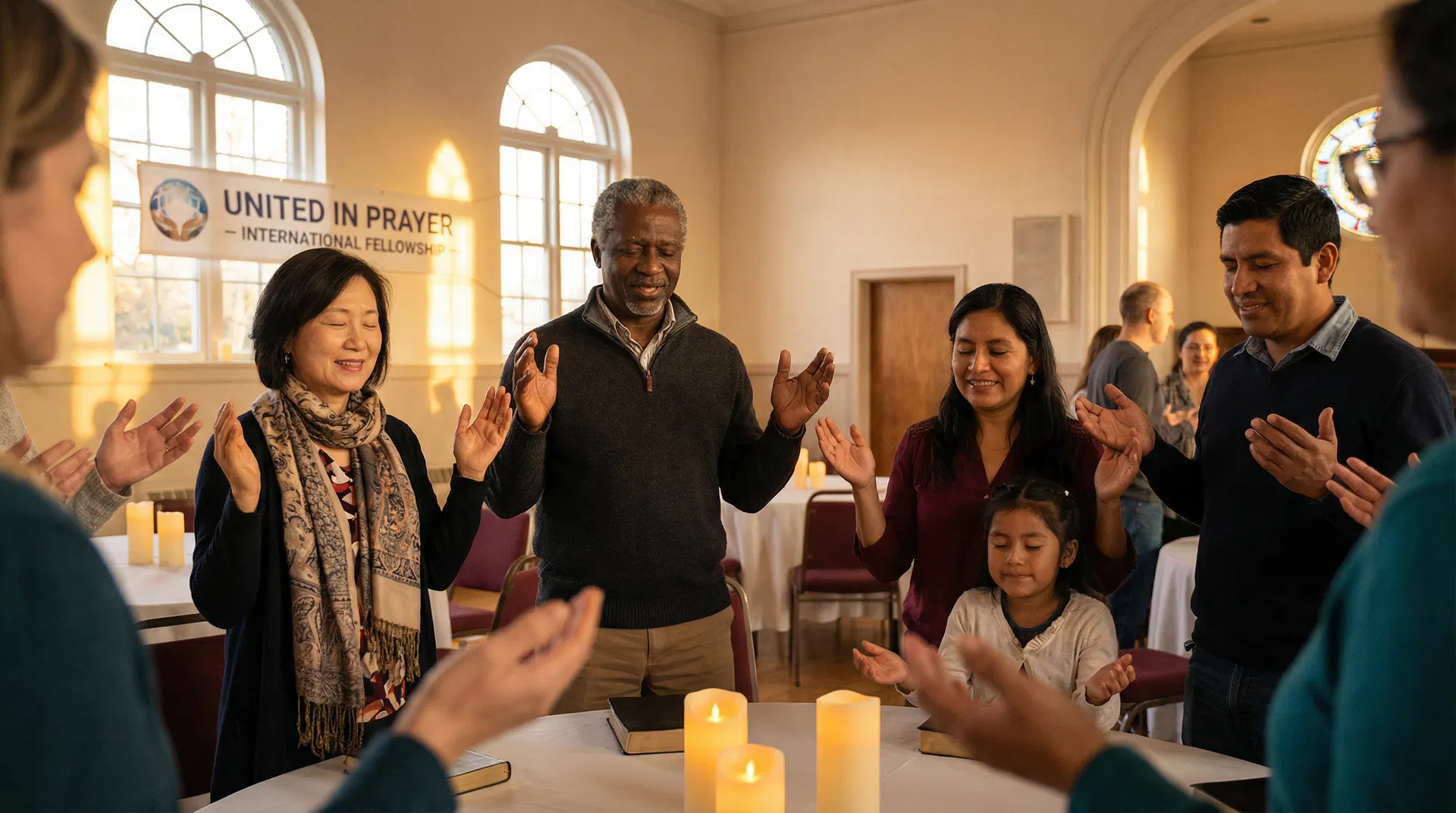 Diverse group of people in prayer
