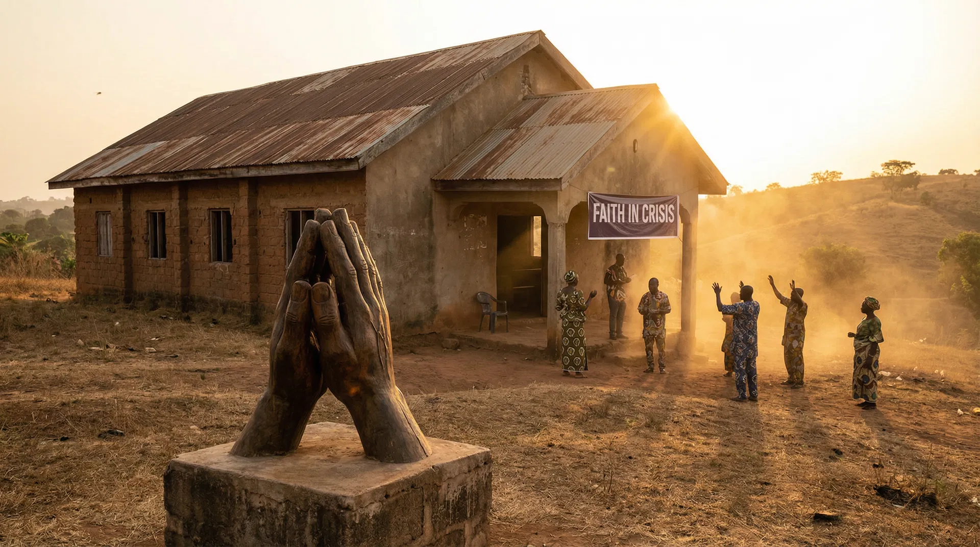 Nigerian landscape with prayer hands