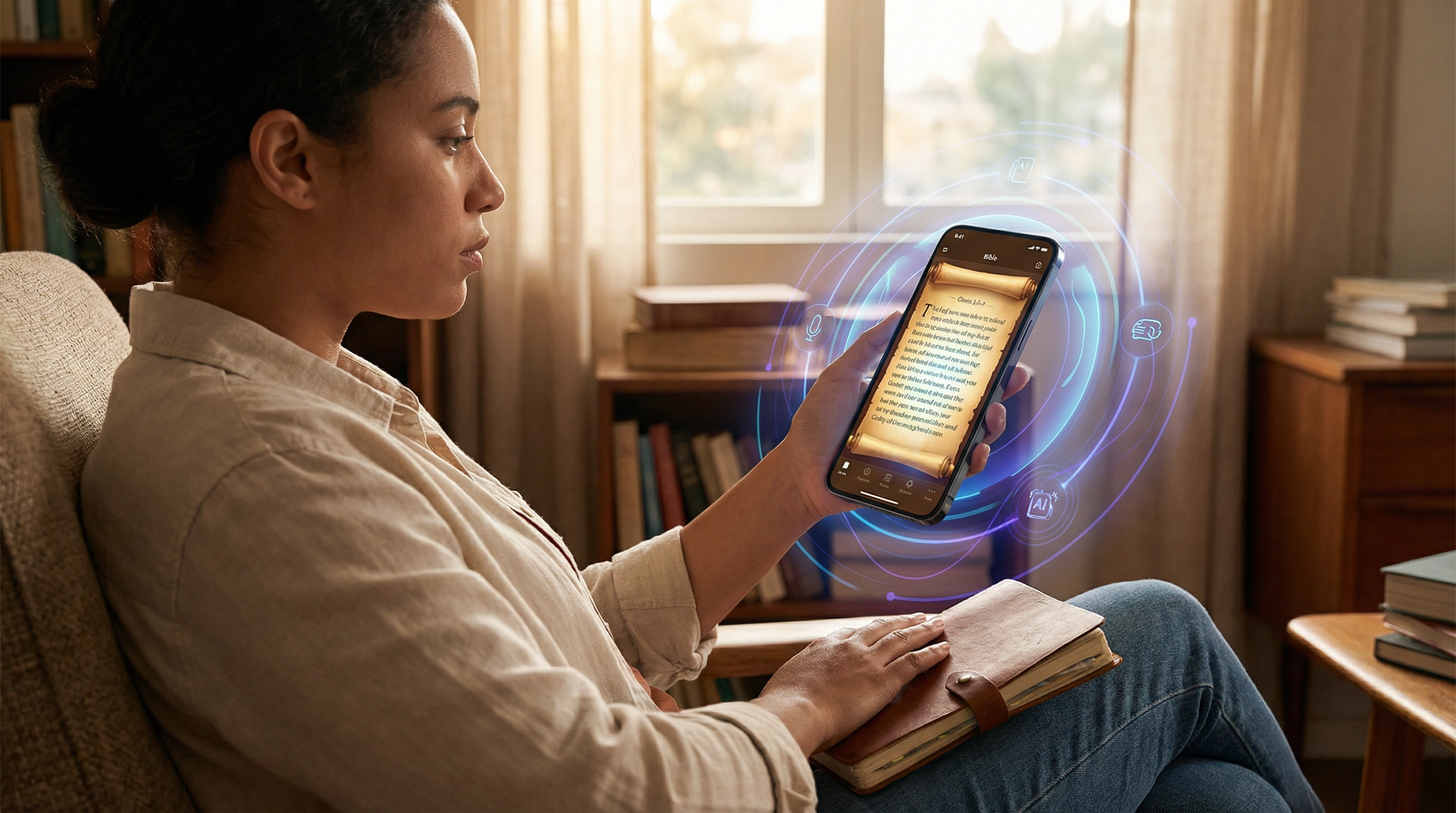 Person using a Bible app on a smartphone