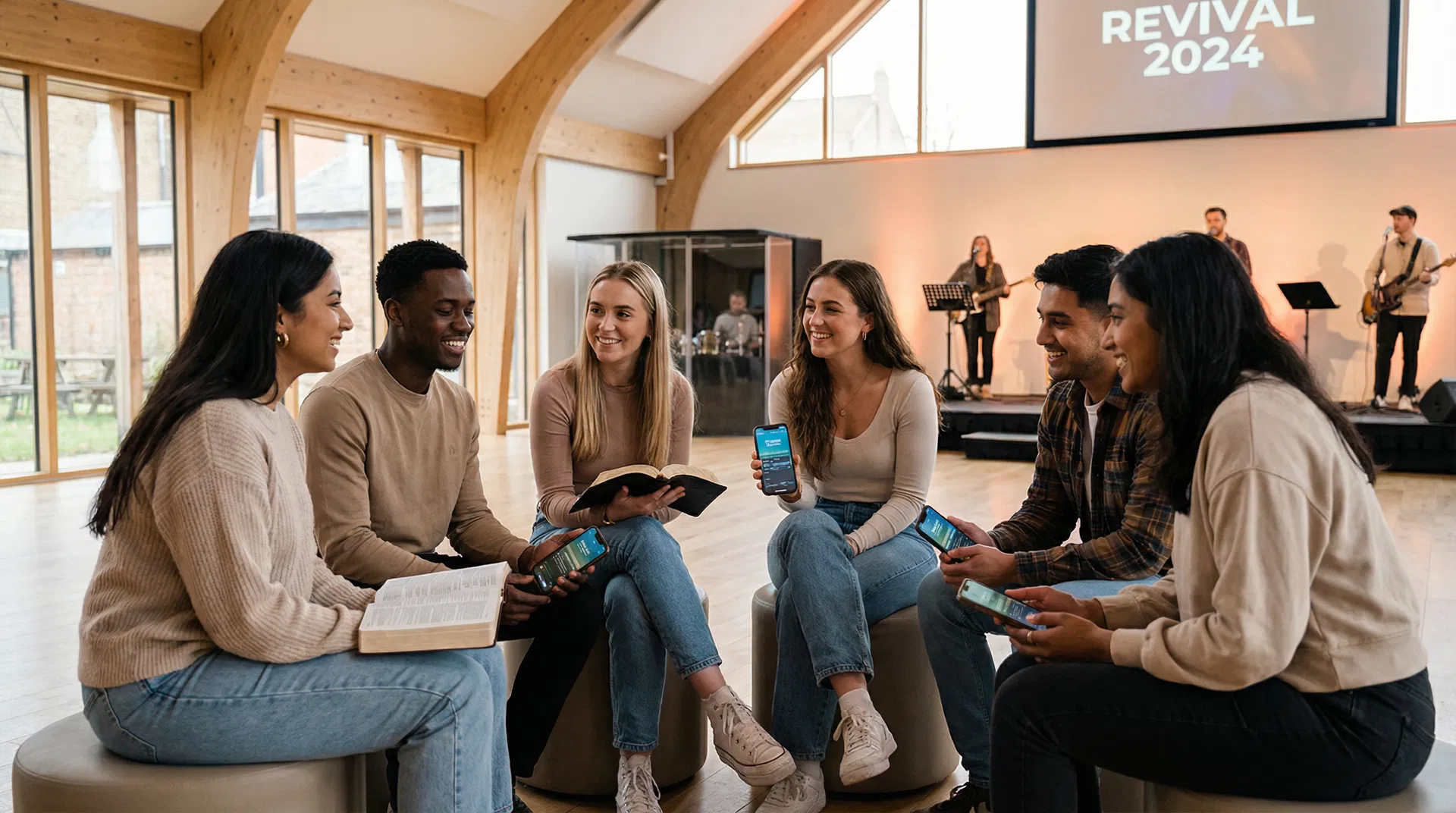 Young people in a modern church