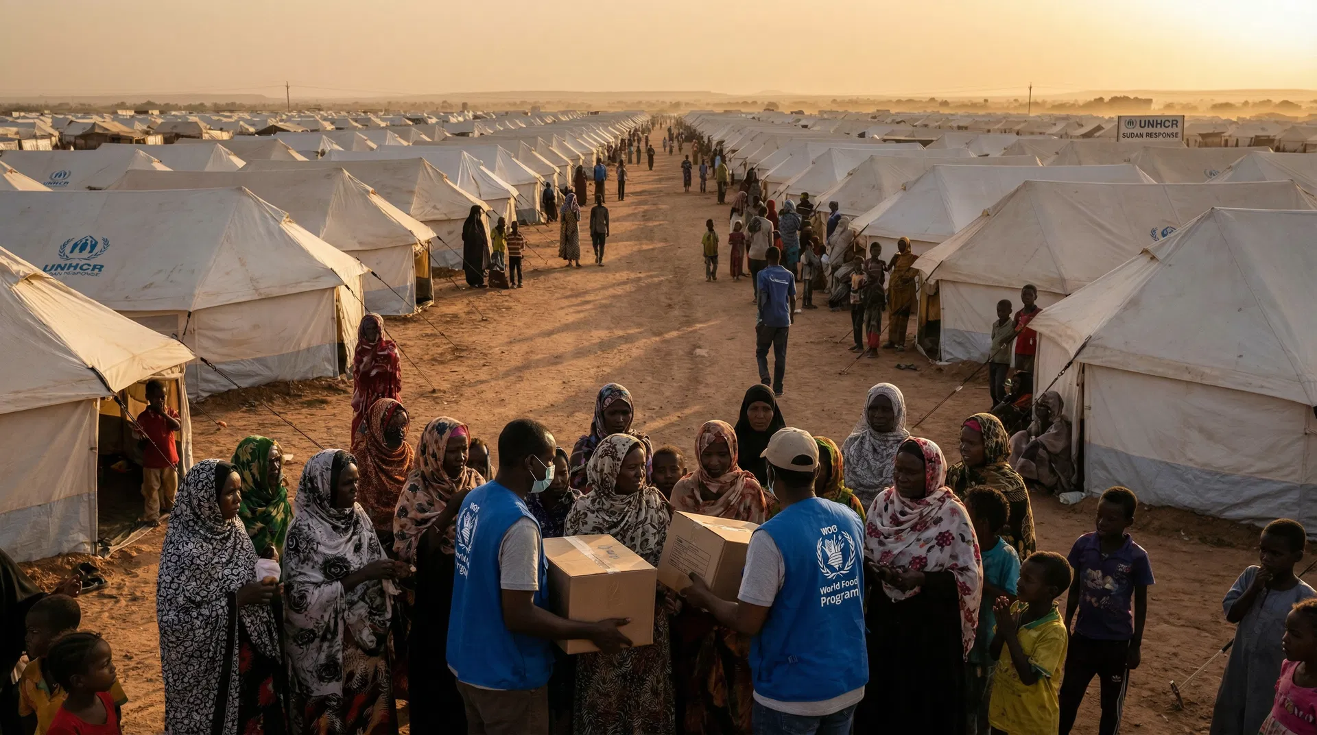 Humanitarian aid workers distributing food in Sudan