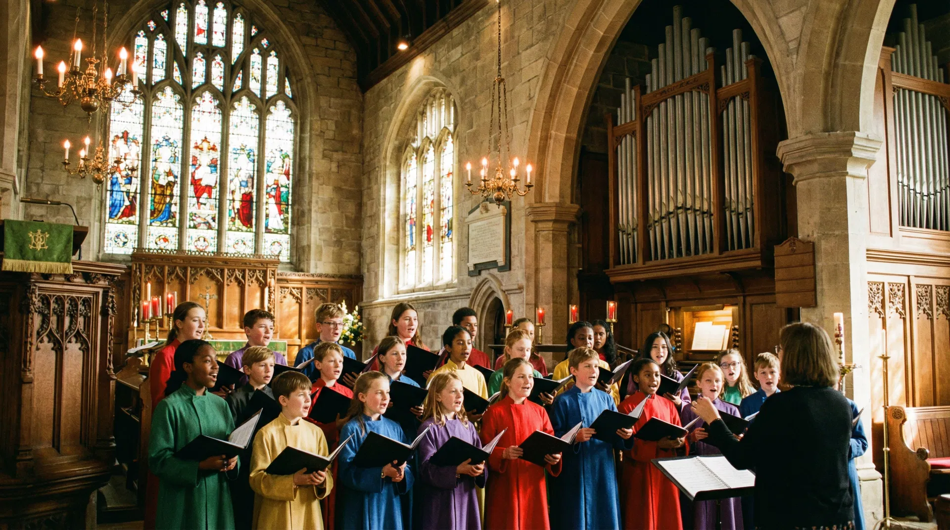 Children singing together in a church choir