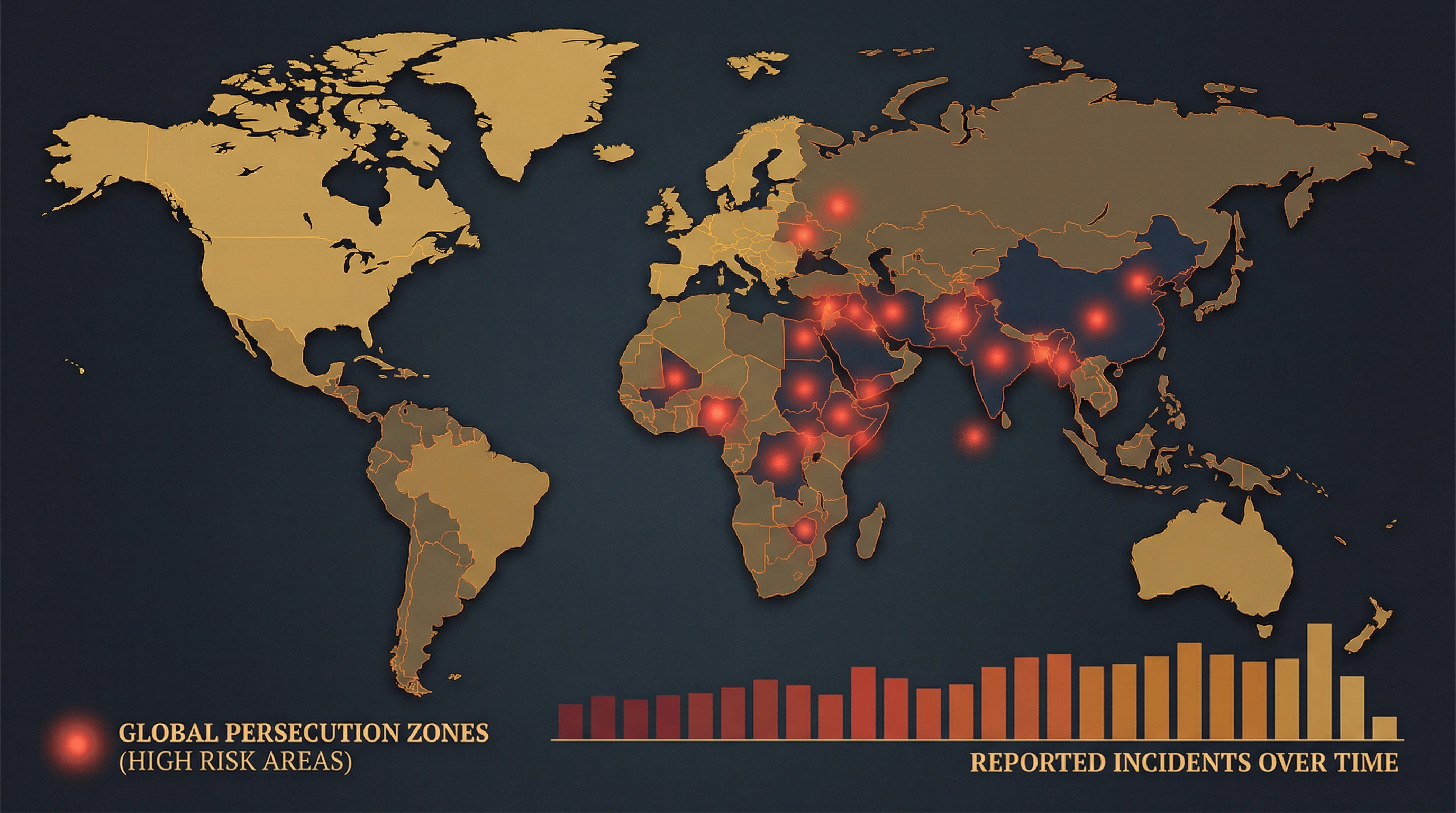 Map of the world with highlighted persecution hotspots