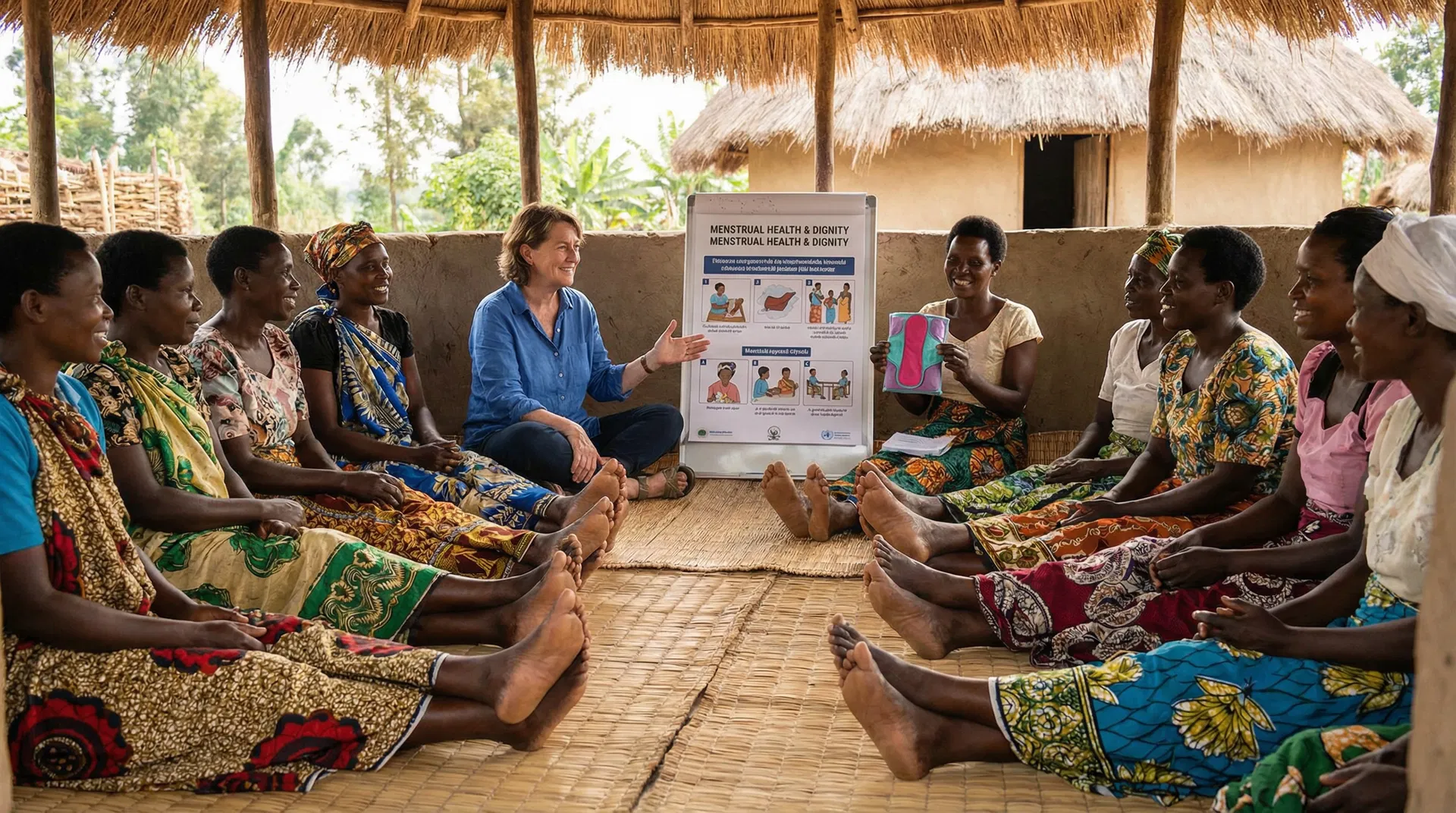 Jane Amor teaching menstrual health in Rwanda