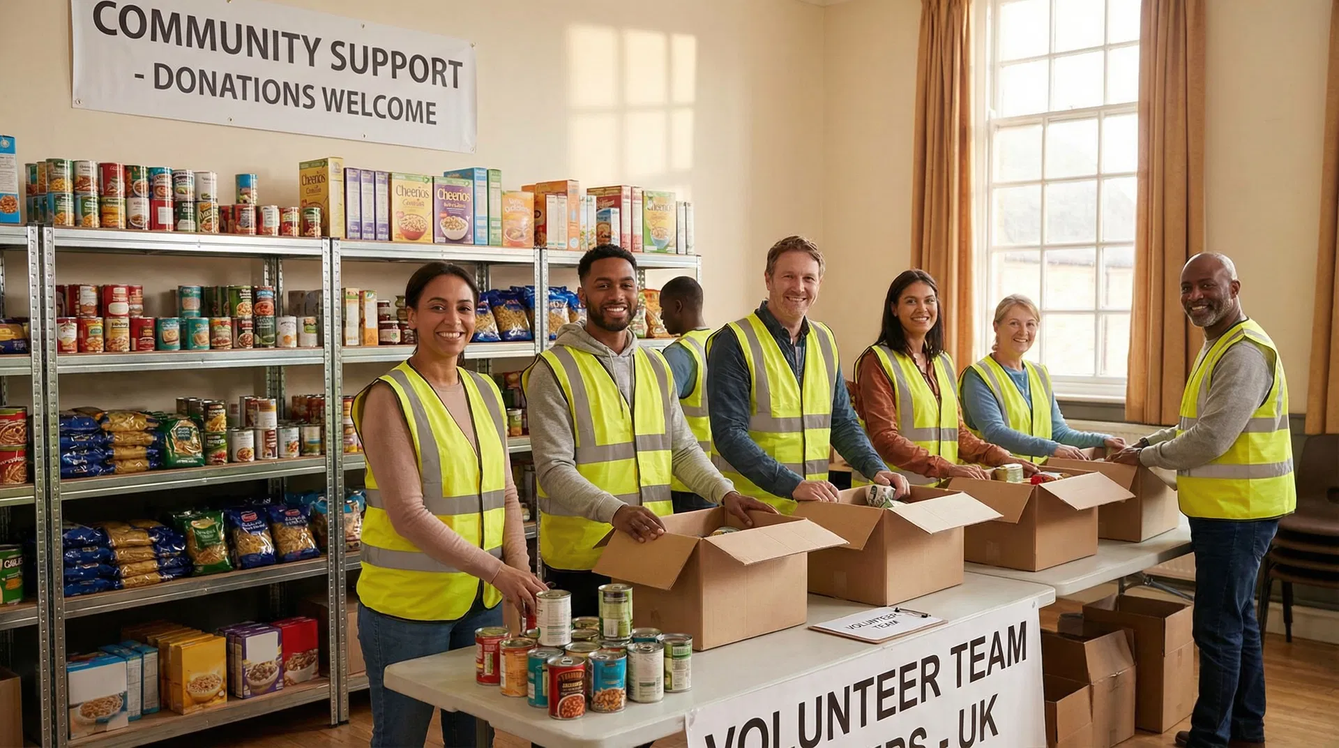 Food bank parcels being distributed