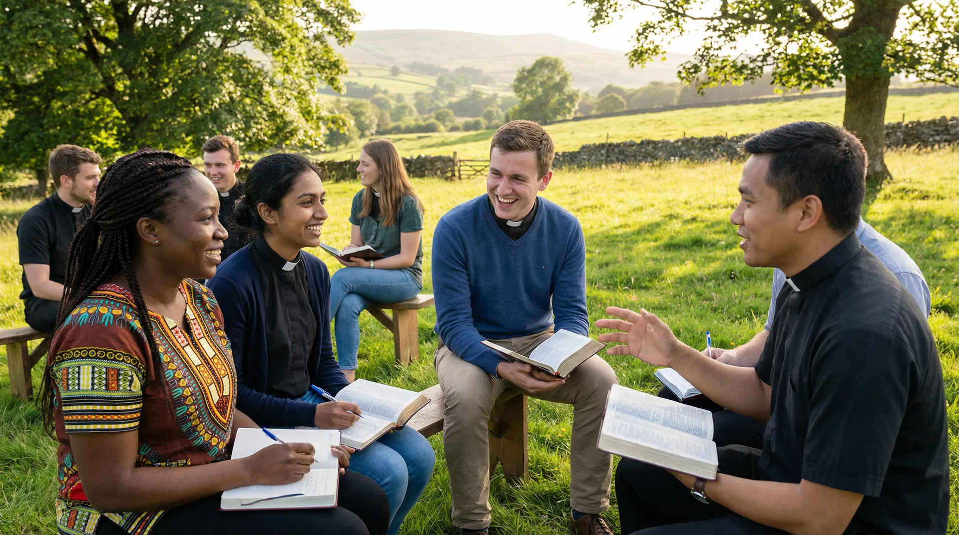 A diverse group of young Anglican leaders from different countries gathered outdoors for a theological formation programme