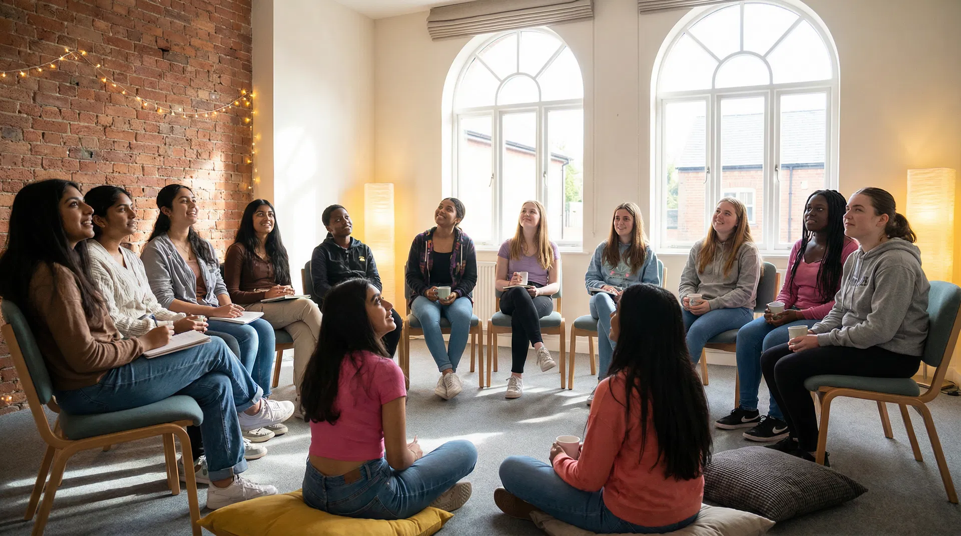 Young people discussing faith and beliefs