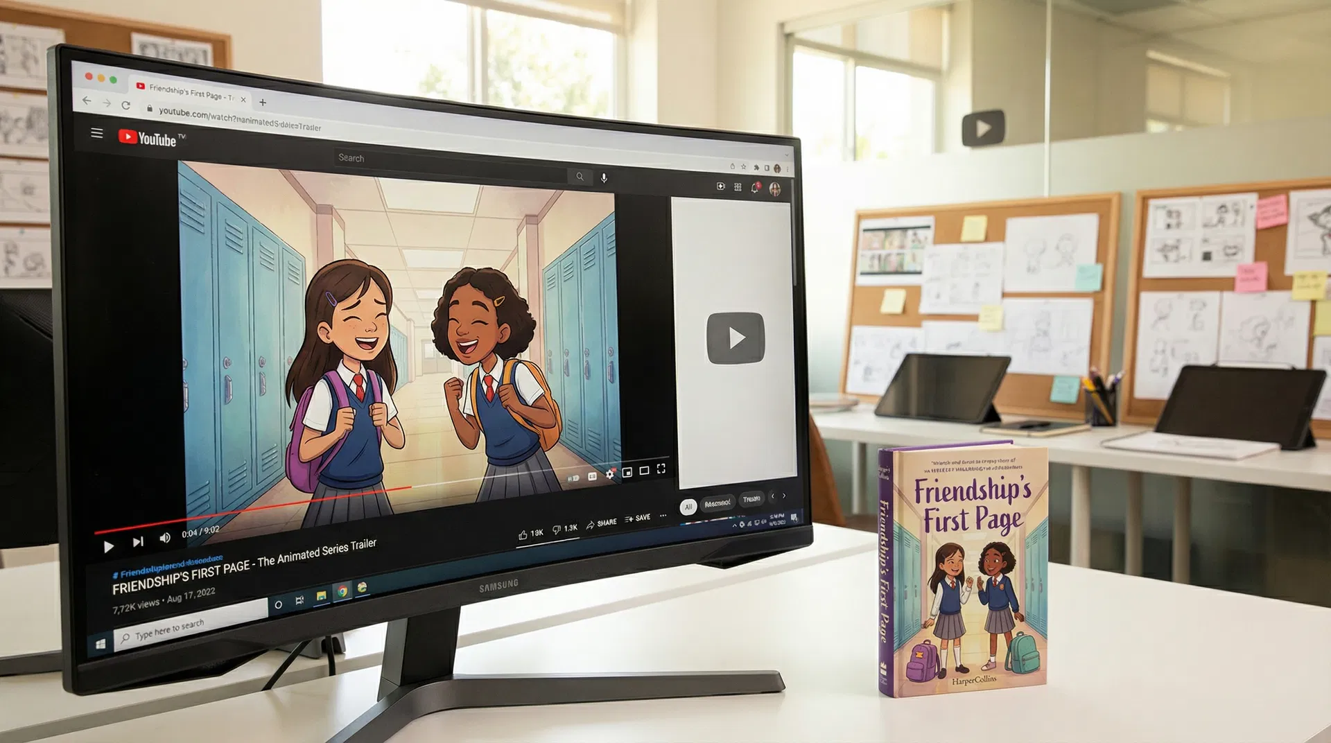 YouTube animation studio showing HarperCollins Toonstar AI-animated series adaptation of Friendship List