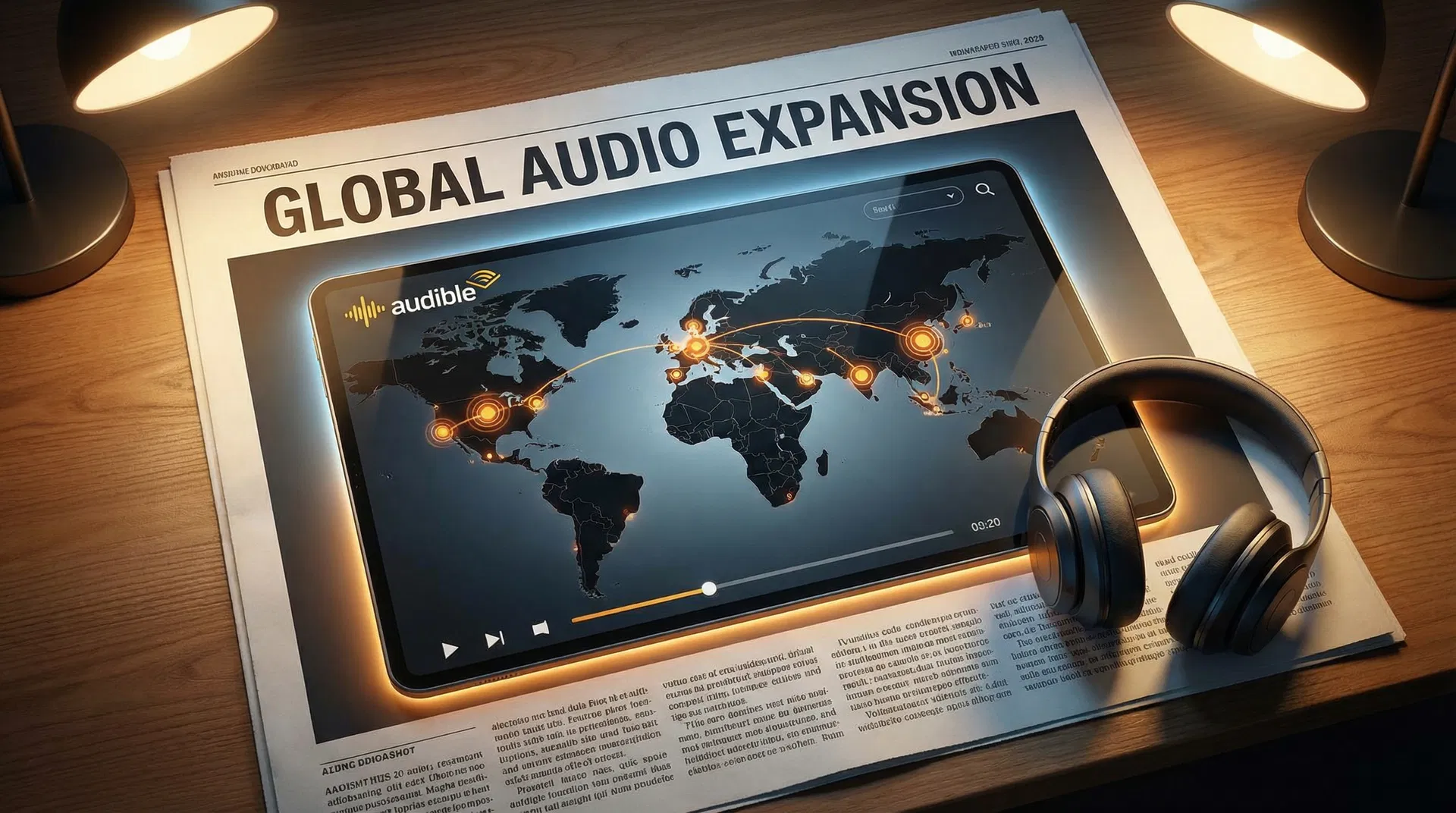 Audible global expansion map showing 11 new markets across Europe, Middle East, and Asia
