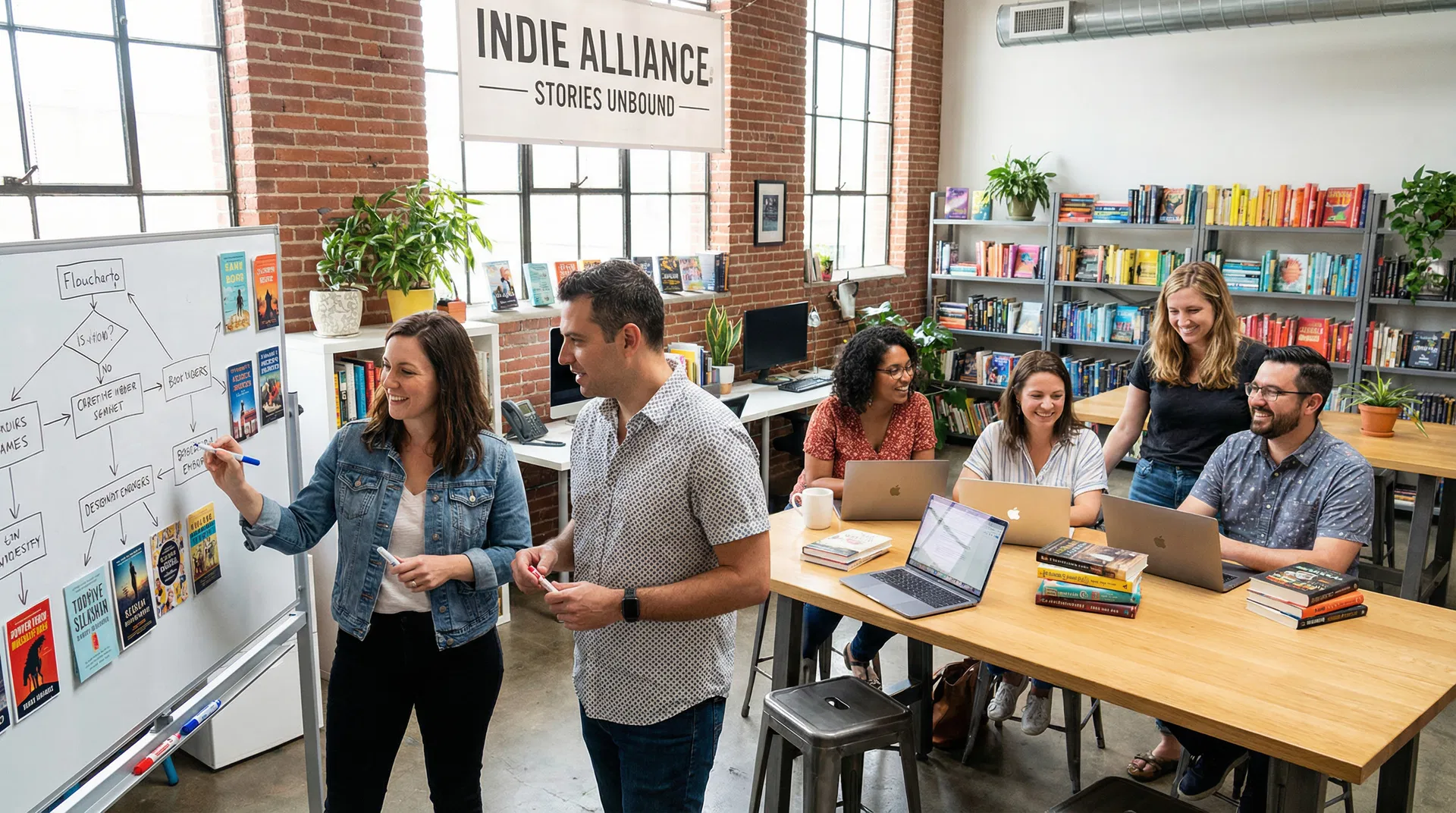 Indie publisher founders and book covers representing Authors Equity, Familius, and Nosy Crow growth strategies
