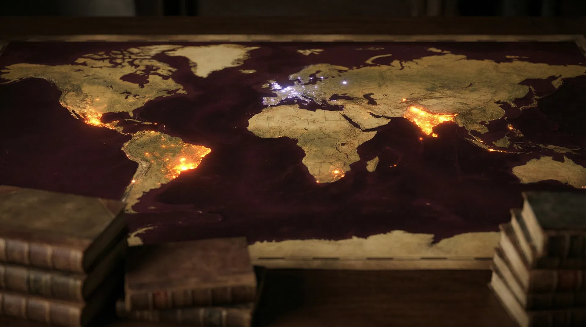 World map with glowing data points showing book market growth, with India and Brazil highlighted