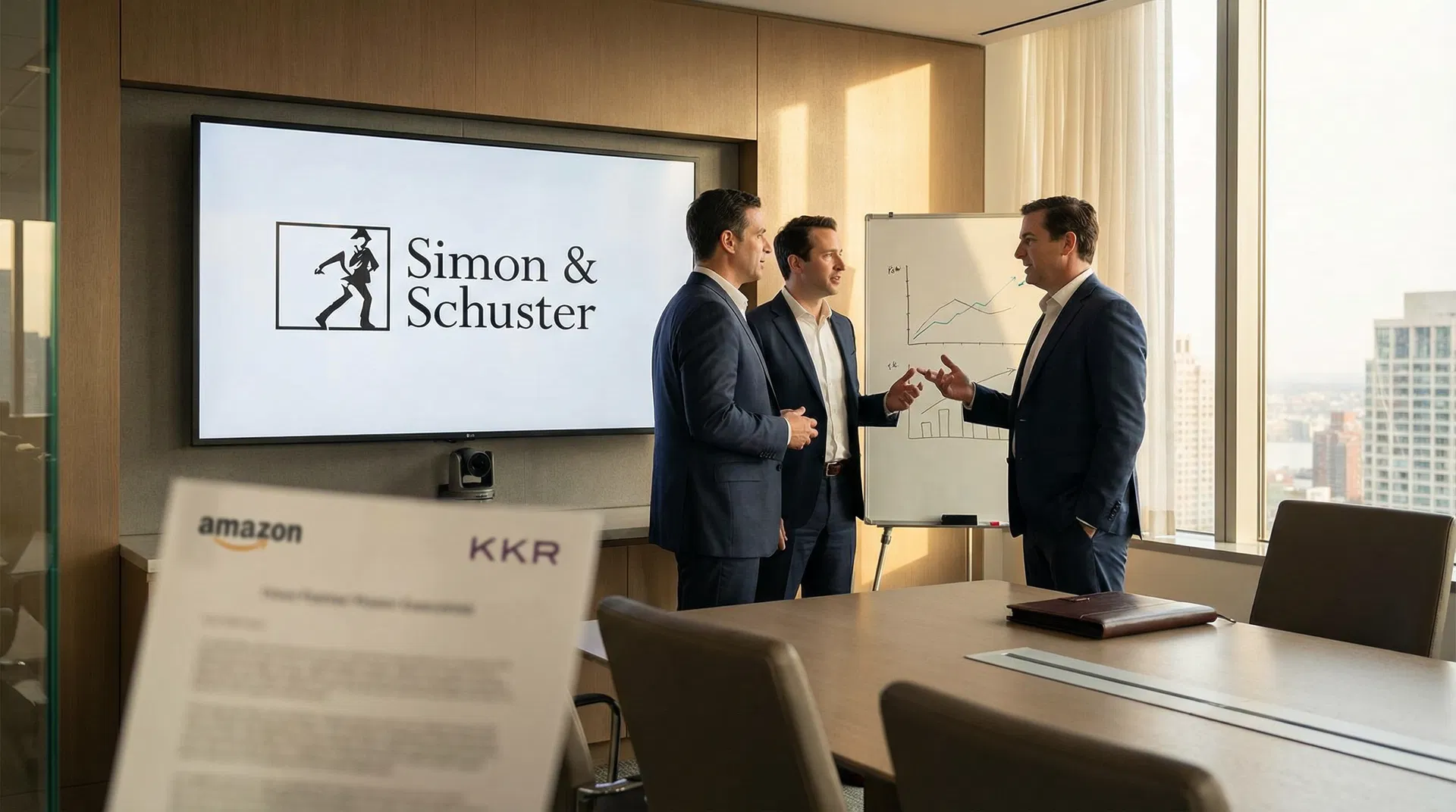 Simon & Schuster boardroom with executives discussing leadership transition