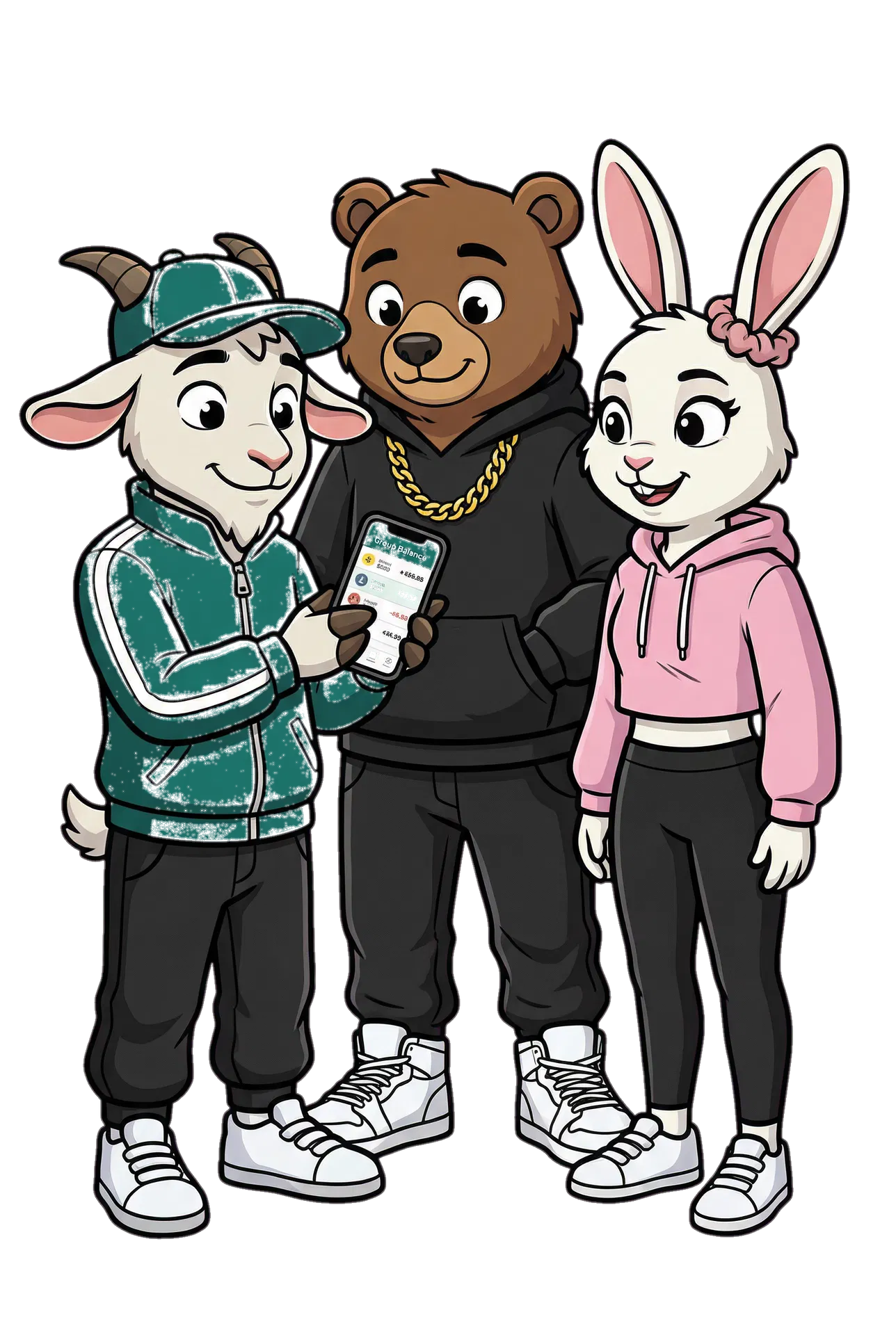Kid the goat with bear and rabbit teammates