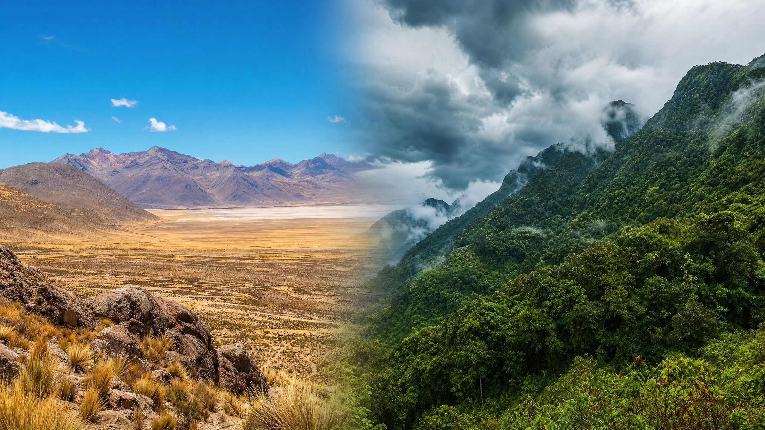 Bolivien Reisezeit: Trockenzeit (Mai–Oktober) mit klarem Himmel über der Altiplano-Landschaft – die beste Zeit für den Salar de Uyuni