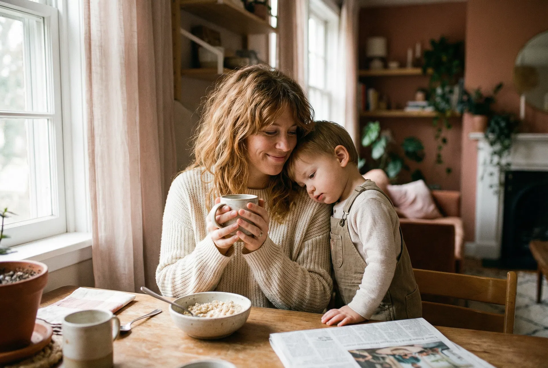Mother and child at kitchen table