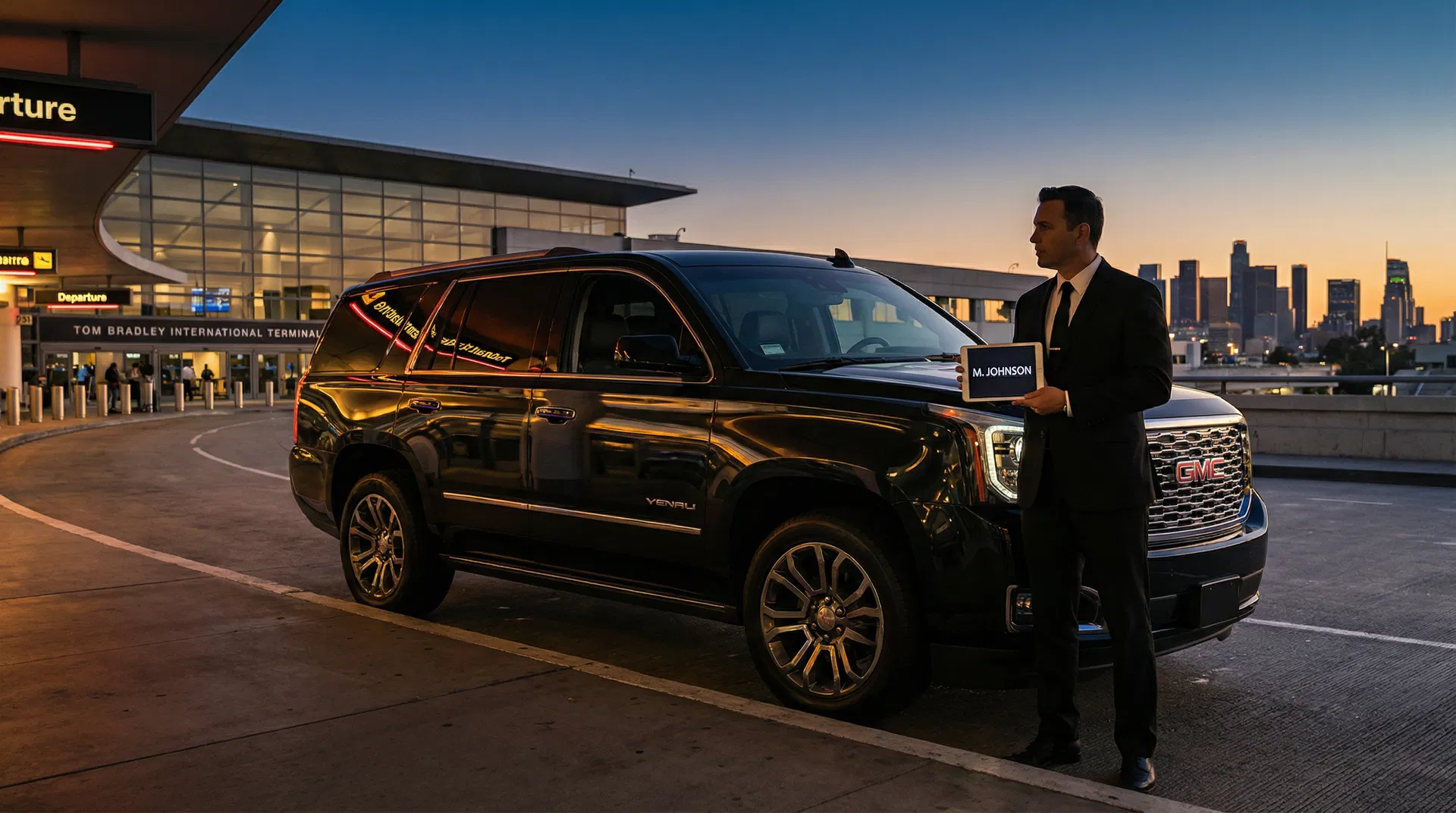 Luxury black car LAX airport transfer service Los Angeles