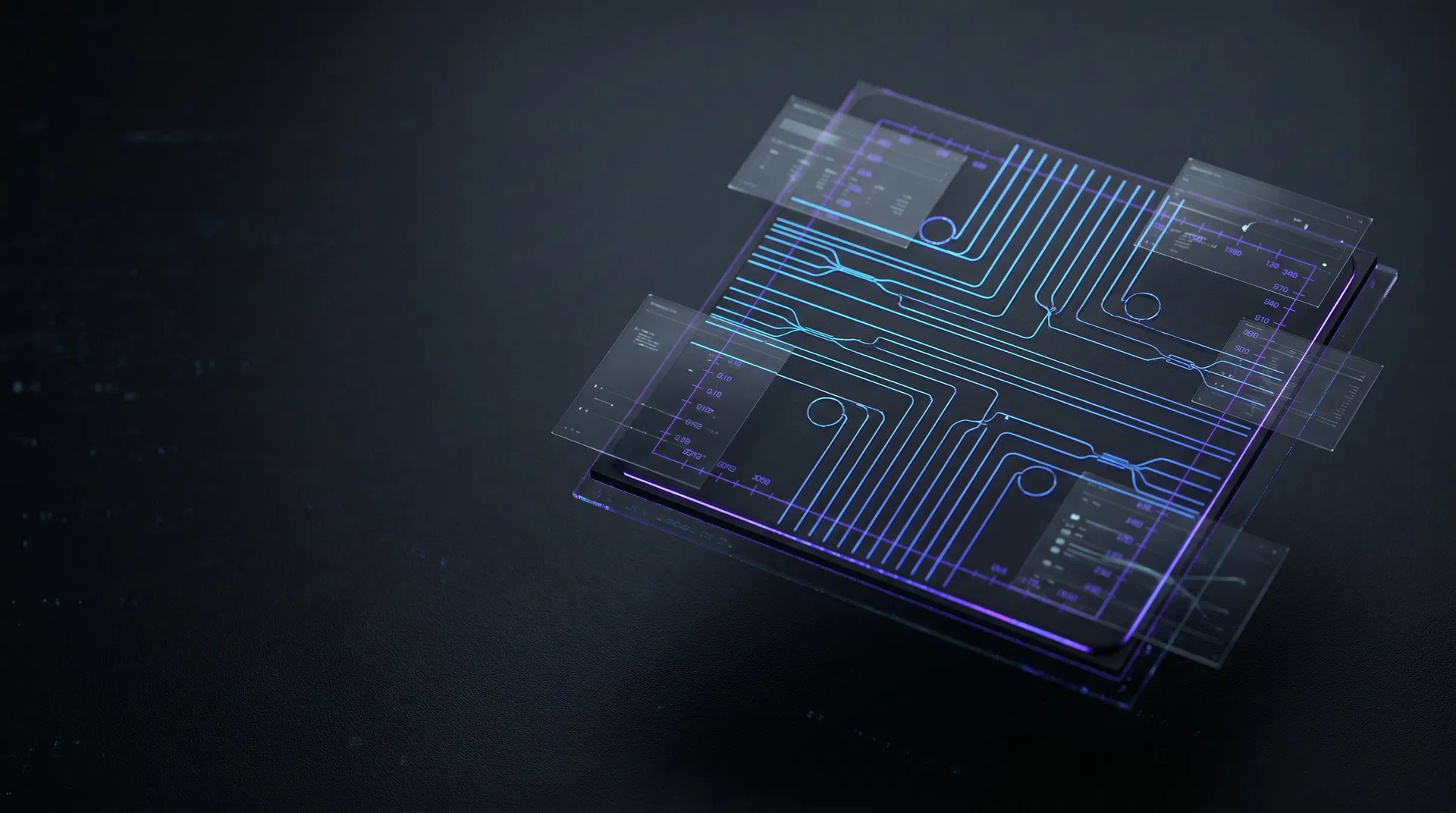 Oblique photonic integrated circuit with luminous waveguide traces