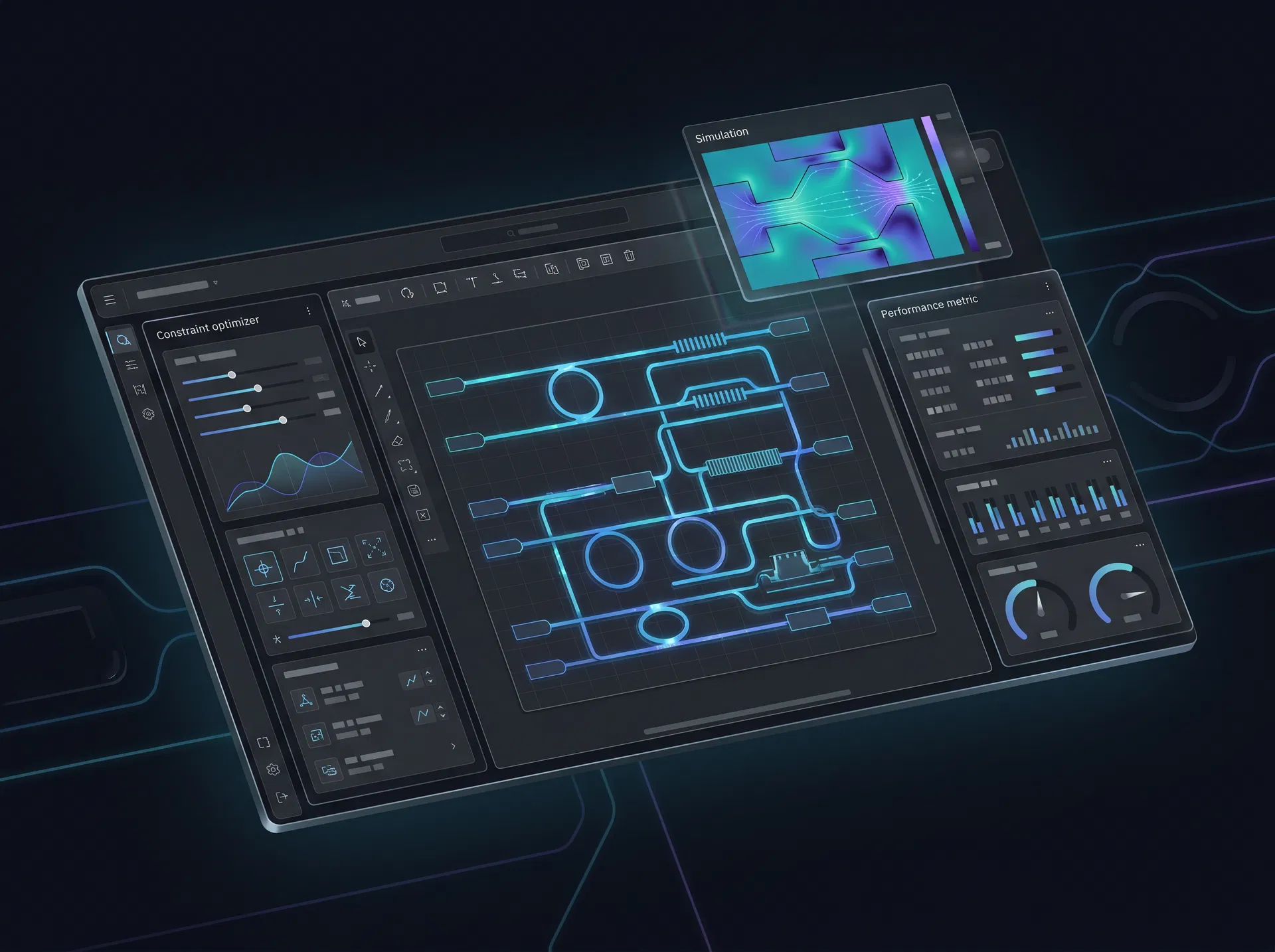 Dark-mode AI photonic design software interface