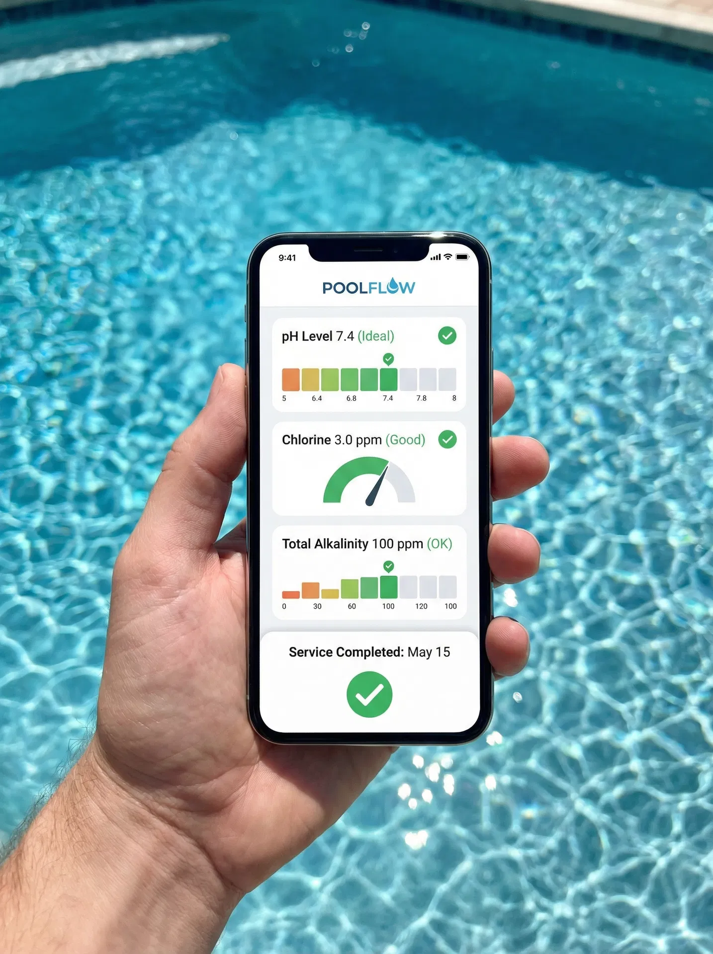 Digital pool service report on smartphone