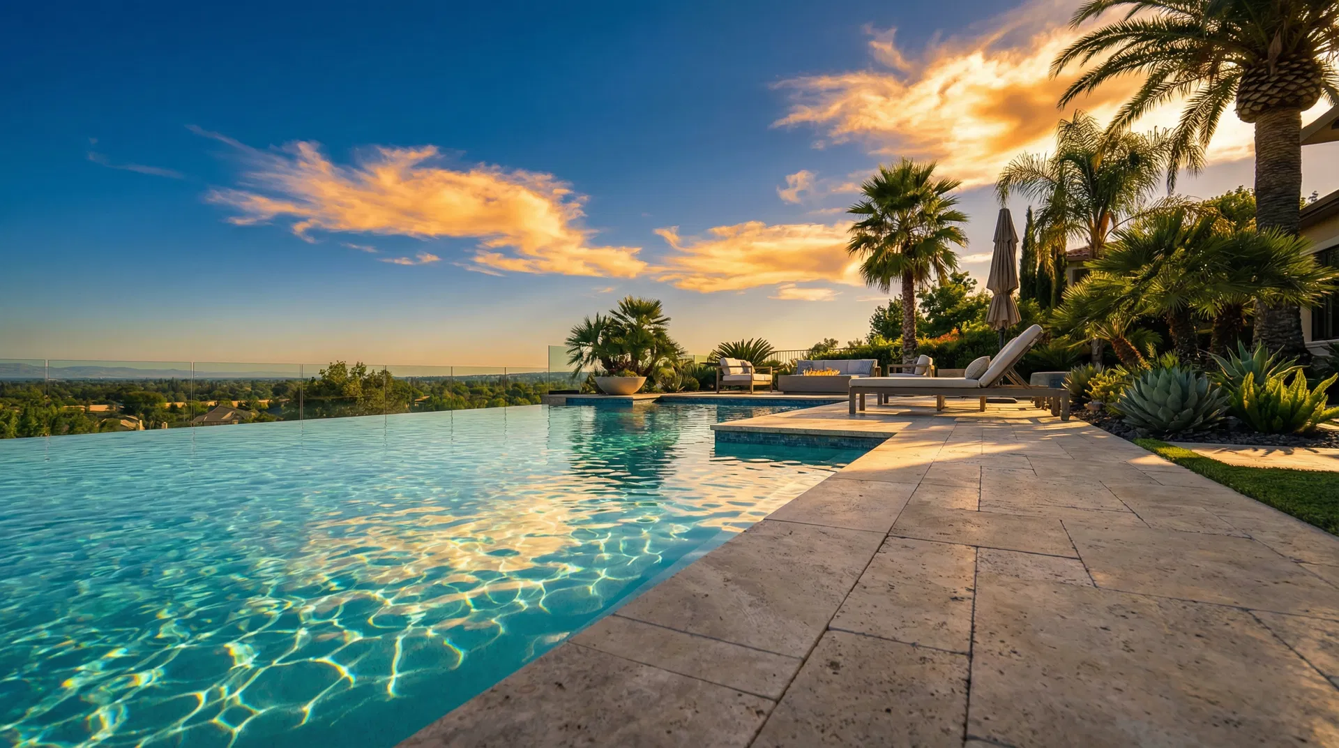 Luxury pool at sunset