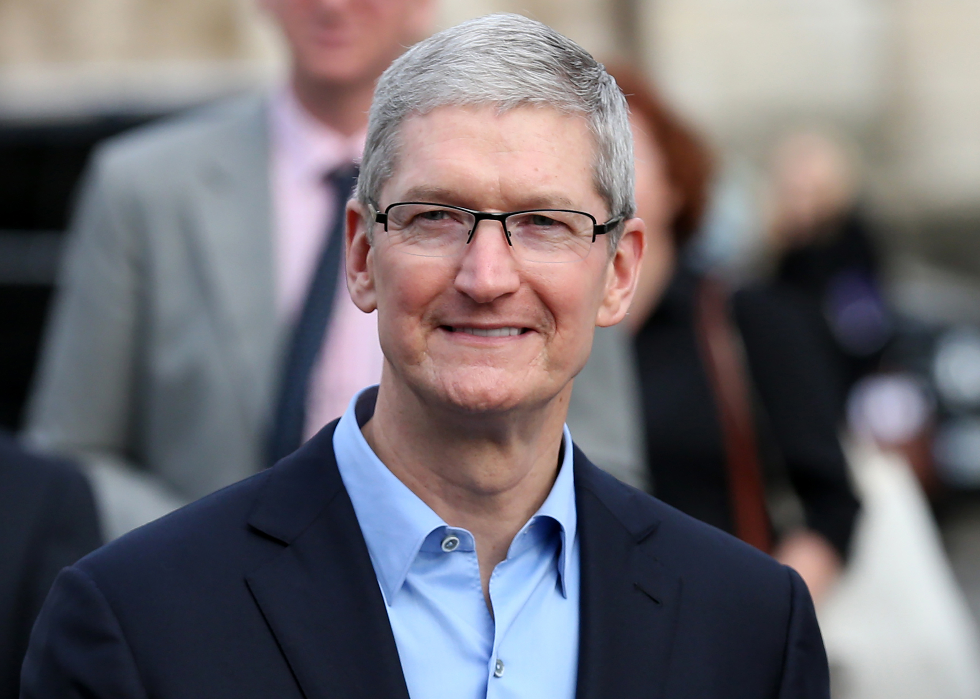 Apple CEO, Tim Cook, arrives for a Q&A with members of the Trinity College Dublin Philosophical Society and receive the Gold Medal of Honorary Patronage