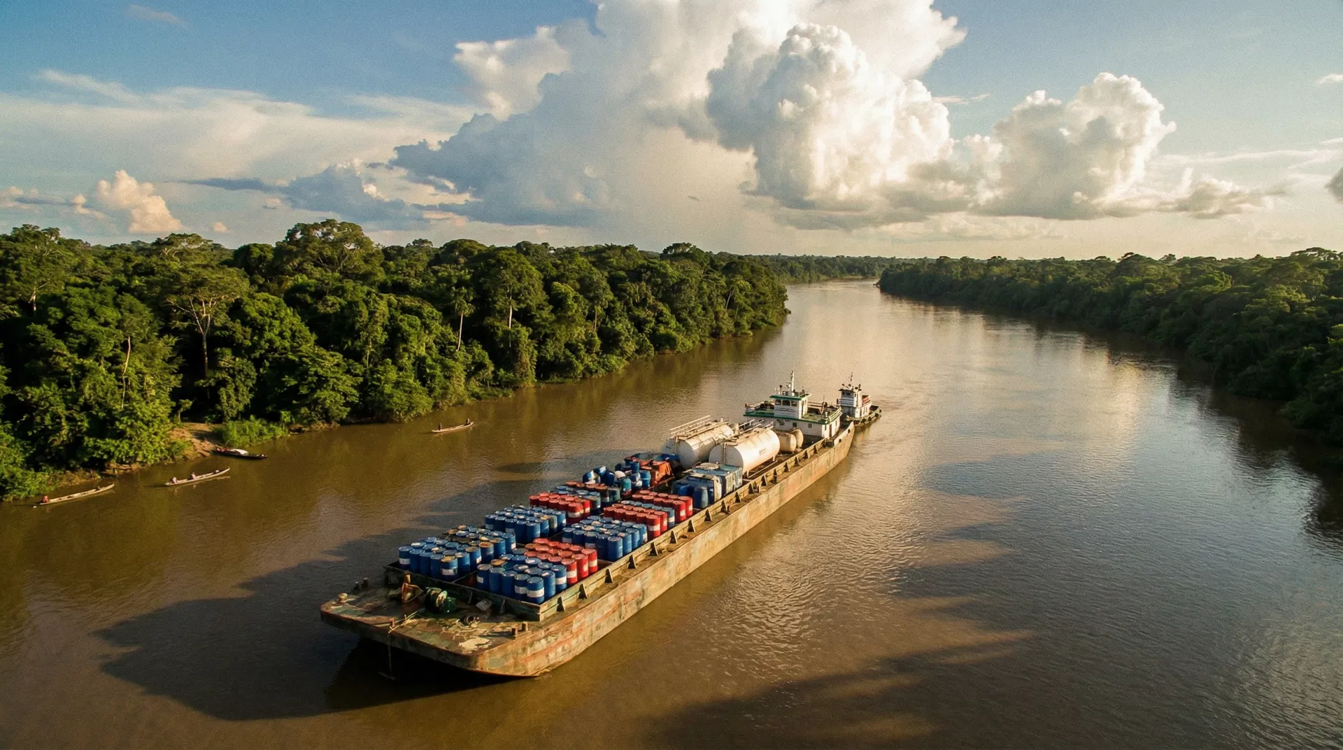 Balsa transportando combustível pelo rio Amazonas