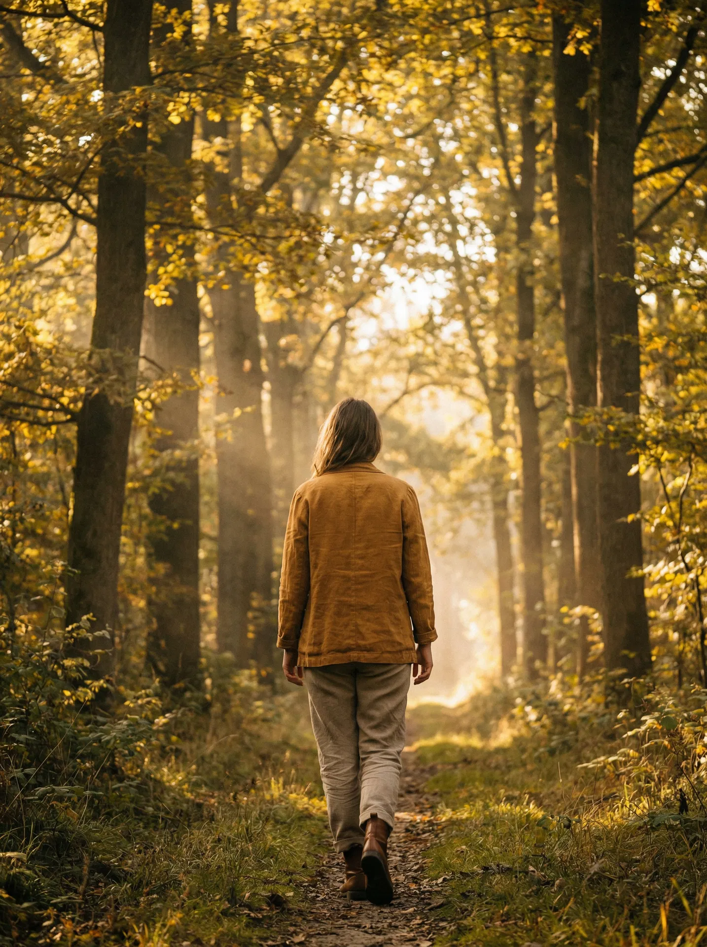 Frau geht in den Wald